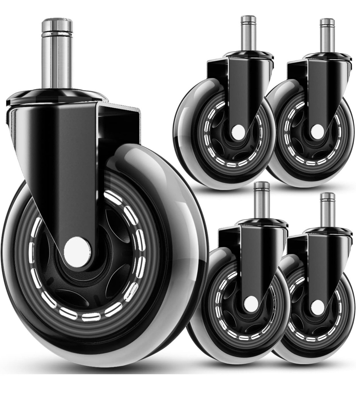 Set of 5 Office Chair Rollerblade Wheels Caster Heavy Duty 3 inch