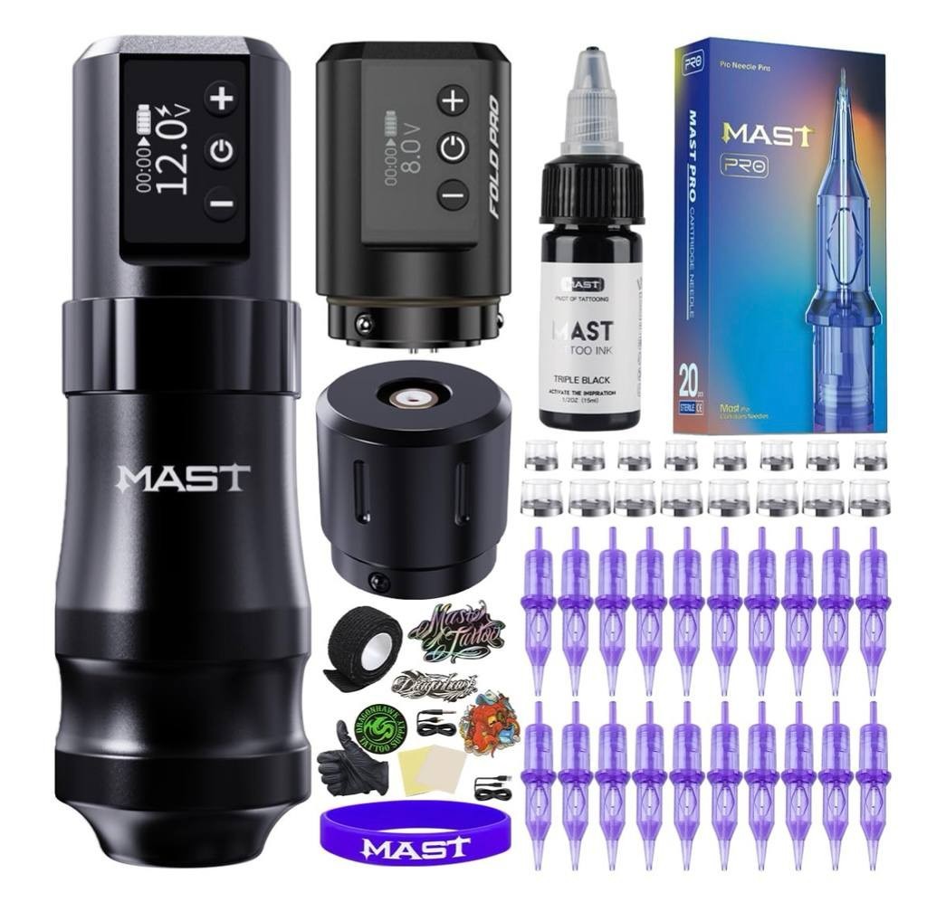 Mast Mini Tattoo Pen Kit – Cordless Corded Tattoo Gun Machine with 2 Batteries