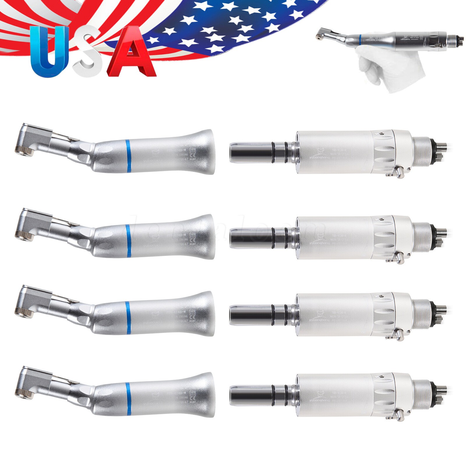 1-5 Yabangbang Dental Slow Speed Handpiece Contra Angle /Air Motor 4Holes Attach