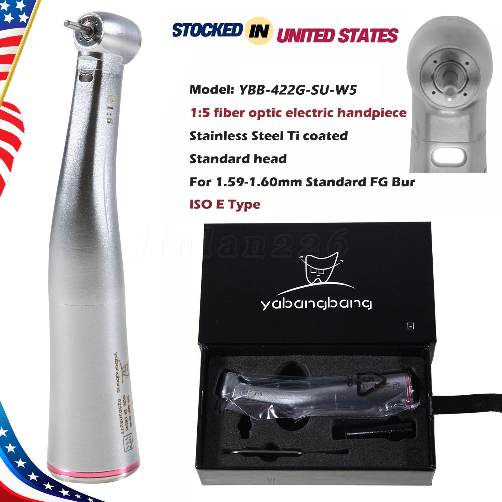 Dental 1:5 LED Fiber Optic Contra Angle Handpiece Standard Fit NSK Ti-MAX X95L 2
