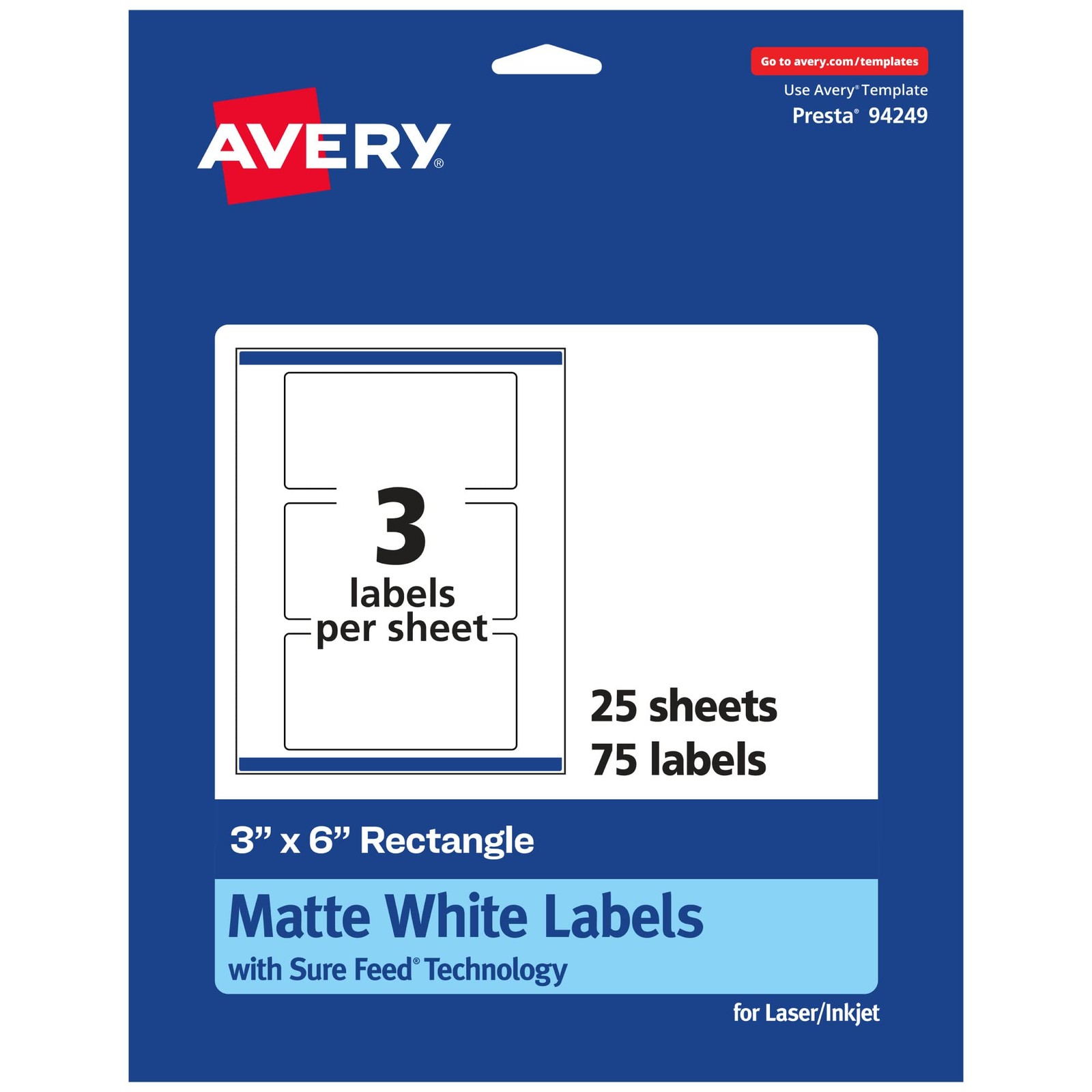 Avery Matte White Rectangle Labels Sure Feed Technology 3 X 6 75 Matte White