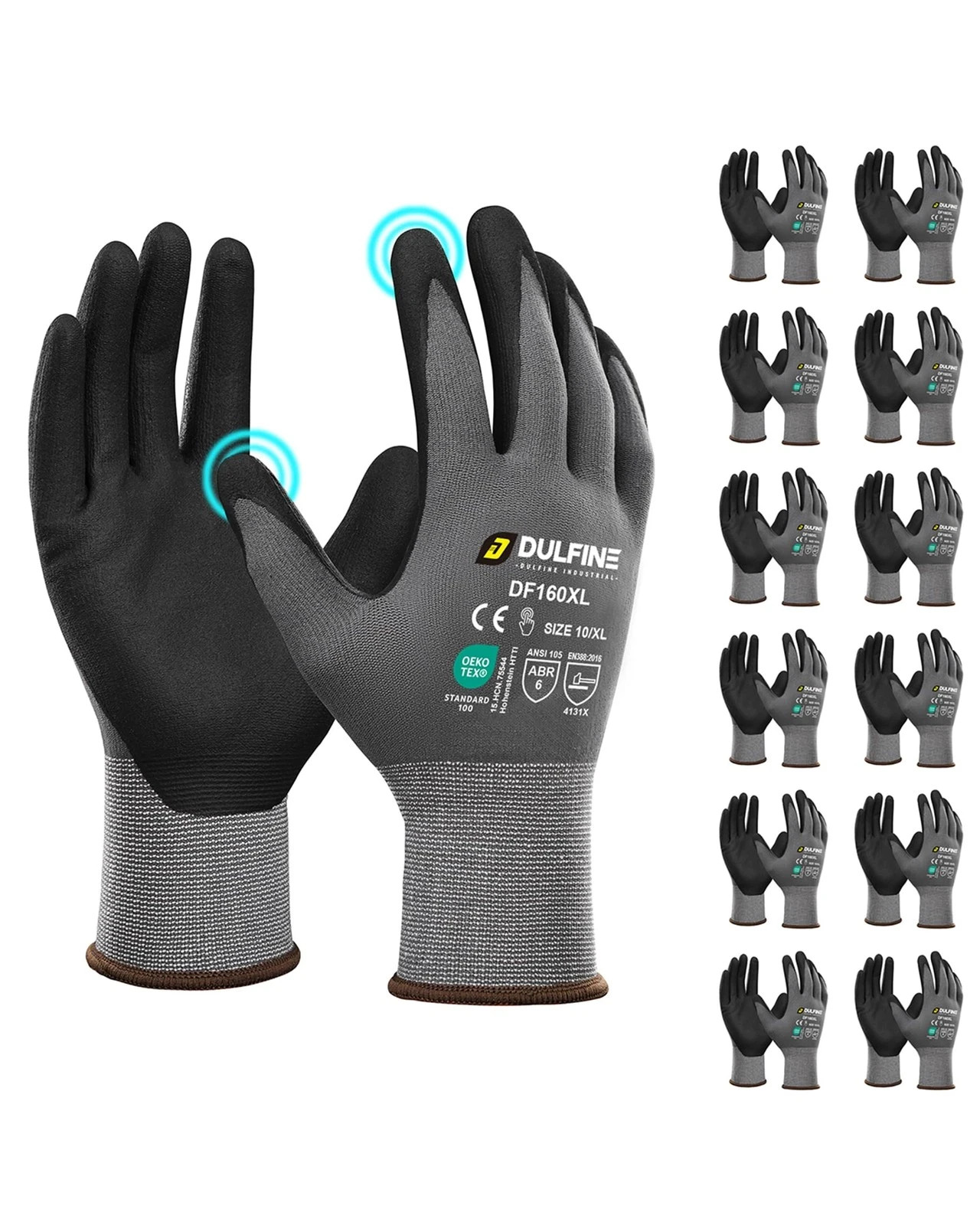 DULFINE Safety Work Gloves MicroFoam Nitrile Coated-12 Pairs Pack,Seamless Kn…