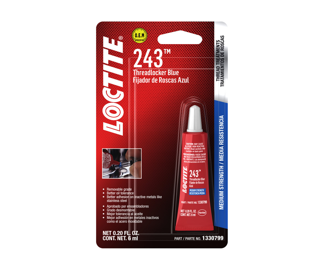Loctite 243 Threadlocker, Blue Medium Strength, 6 ml Tube, 1330799