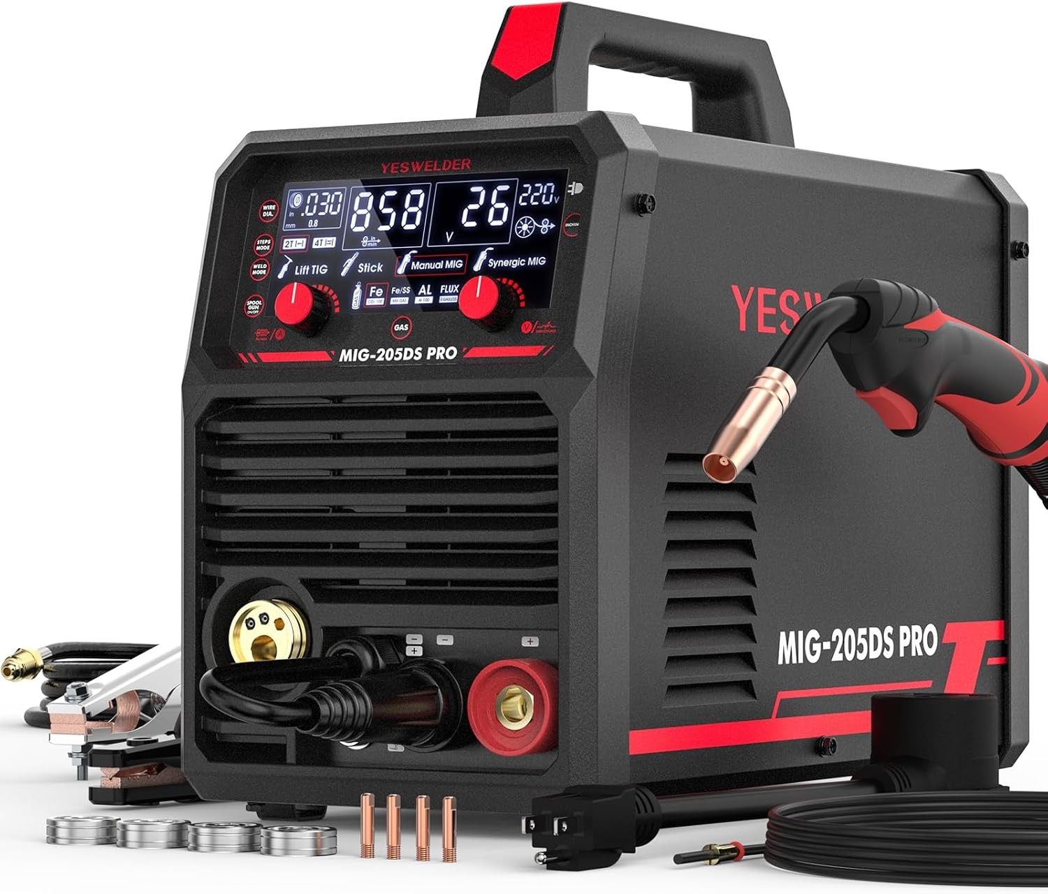 YESWELDER MIG-205DS PRO MIG Welder, 200Amp 110/220V Dual Voltage MIG Welding Mac