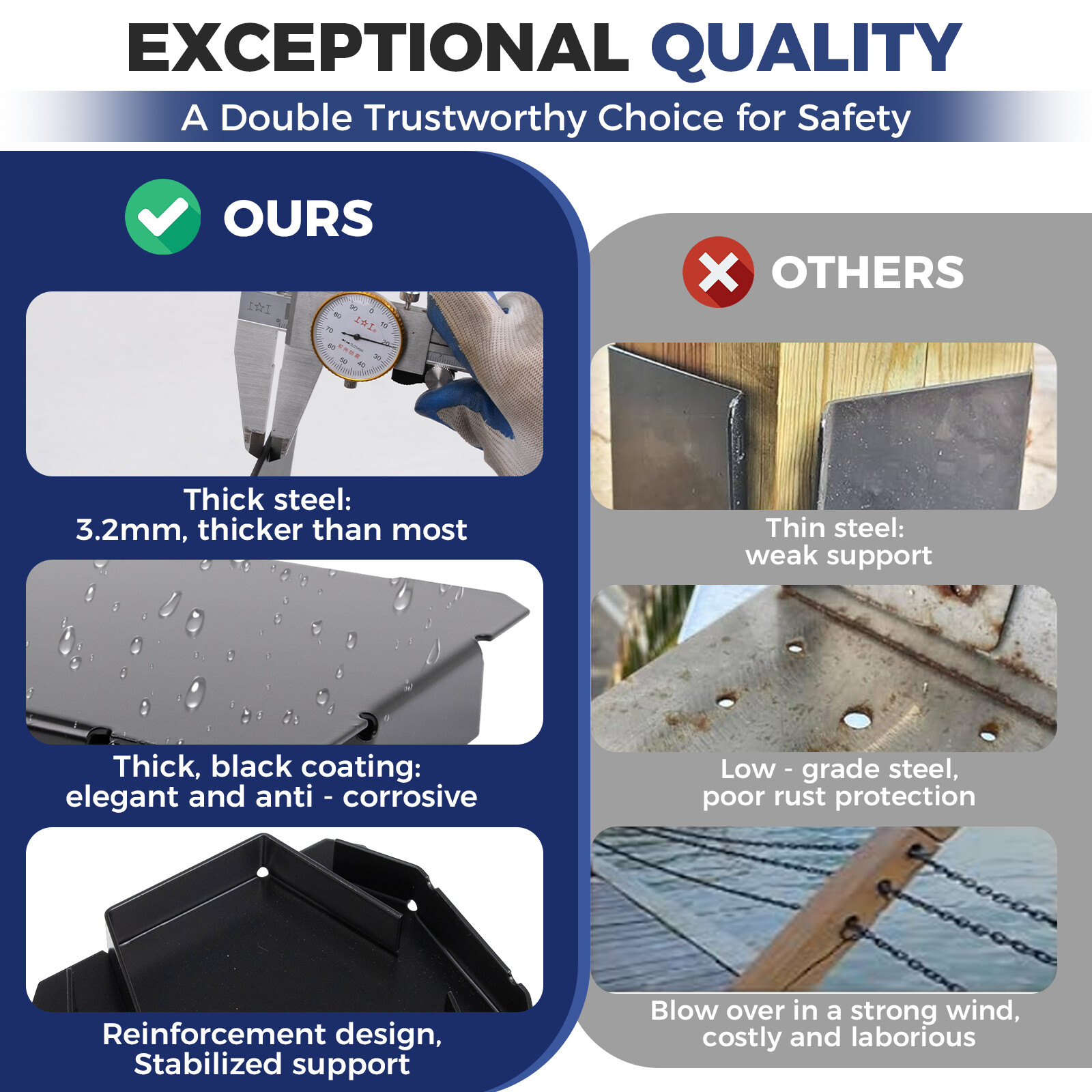 Black Powder Coated 8×8 Post Base Bracket Kit for Pergola, w/ 1″ Standoff, 4PACK