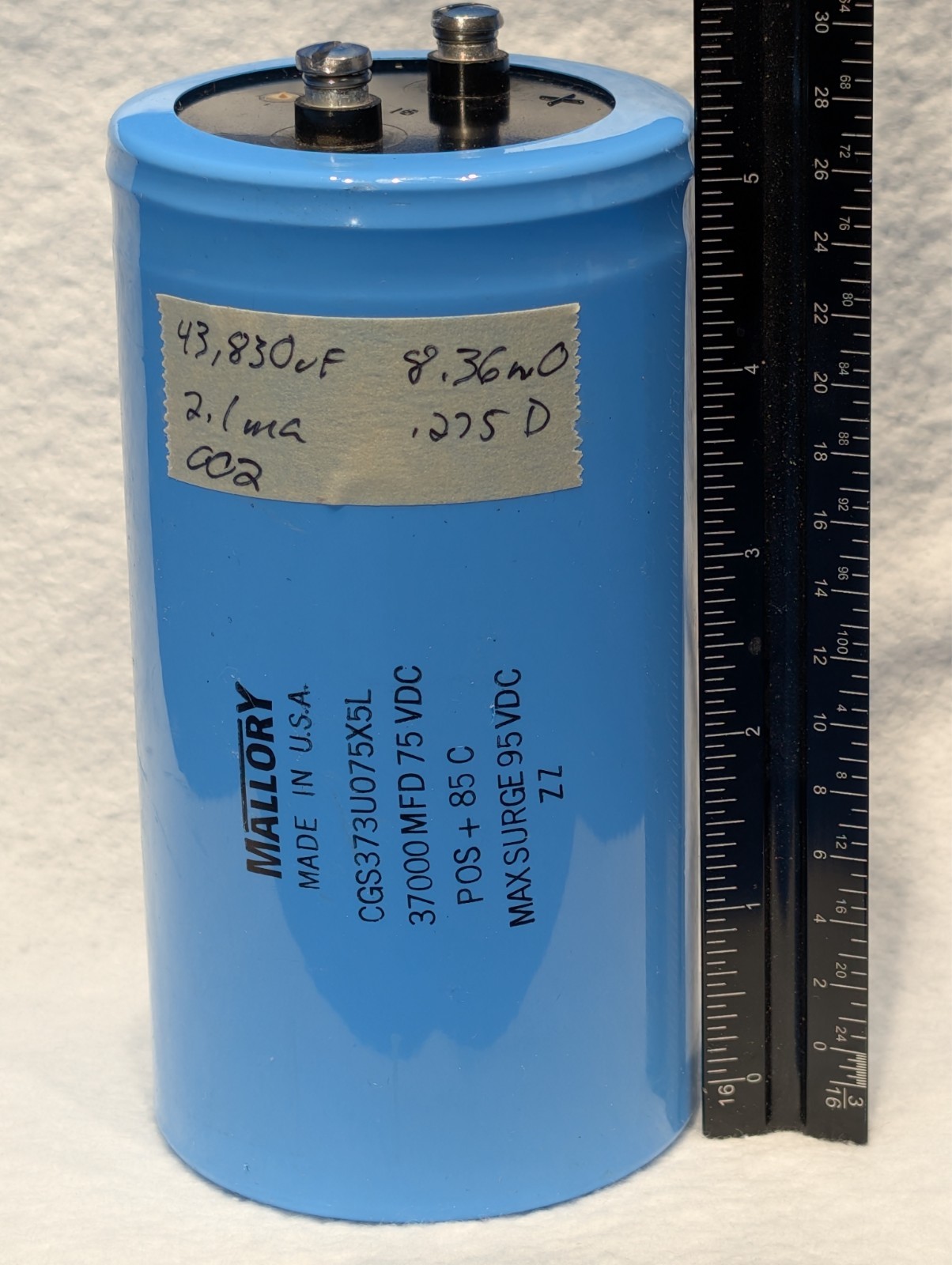 Mallory 27,000uF Nominal, 75V, 8.36 mΩ ESR, type CGS Capacitor, Tested