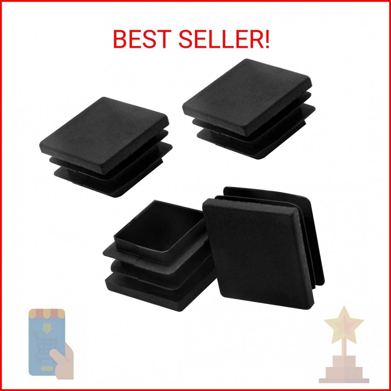 Kyuionty 4 Pack 4 Inch Square Plastic Plug, Insert Tubing End Cap for Square Tub