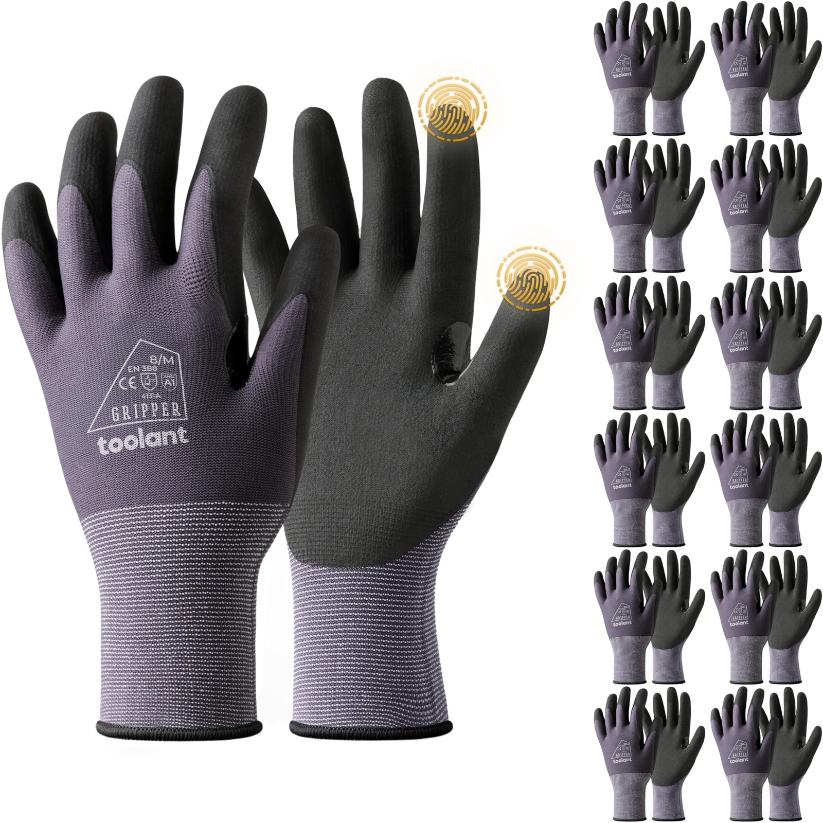 12 Pairs Work Gloves MicroFoam Nitrile Coated, 15 Gauge Breathable Nylon with…