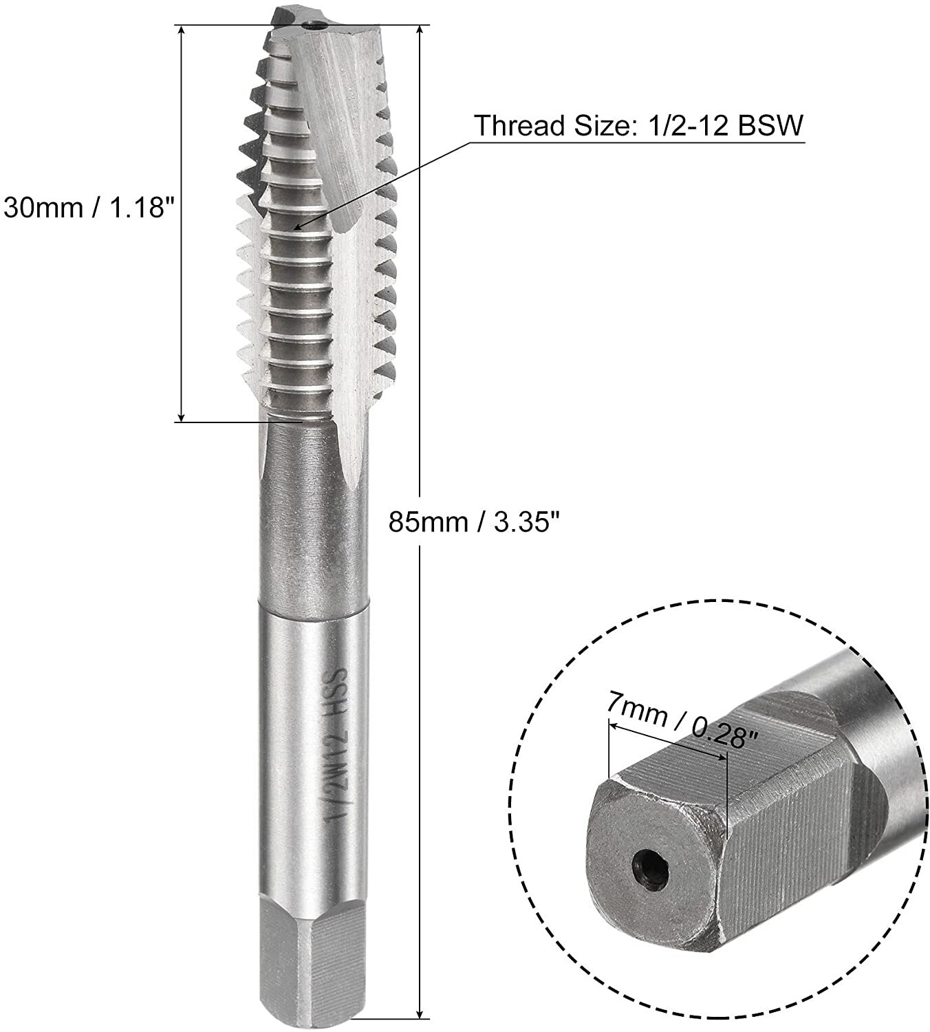 HSS 1/2″-12 BSW HSS British 55° Thread CNC Machine Tap,For Threading Machine