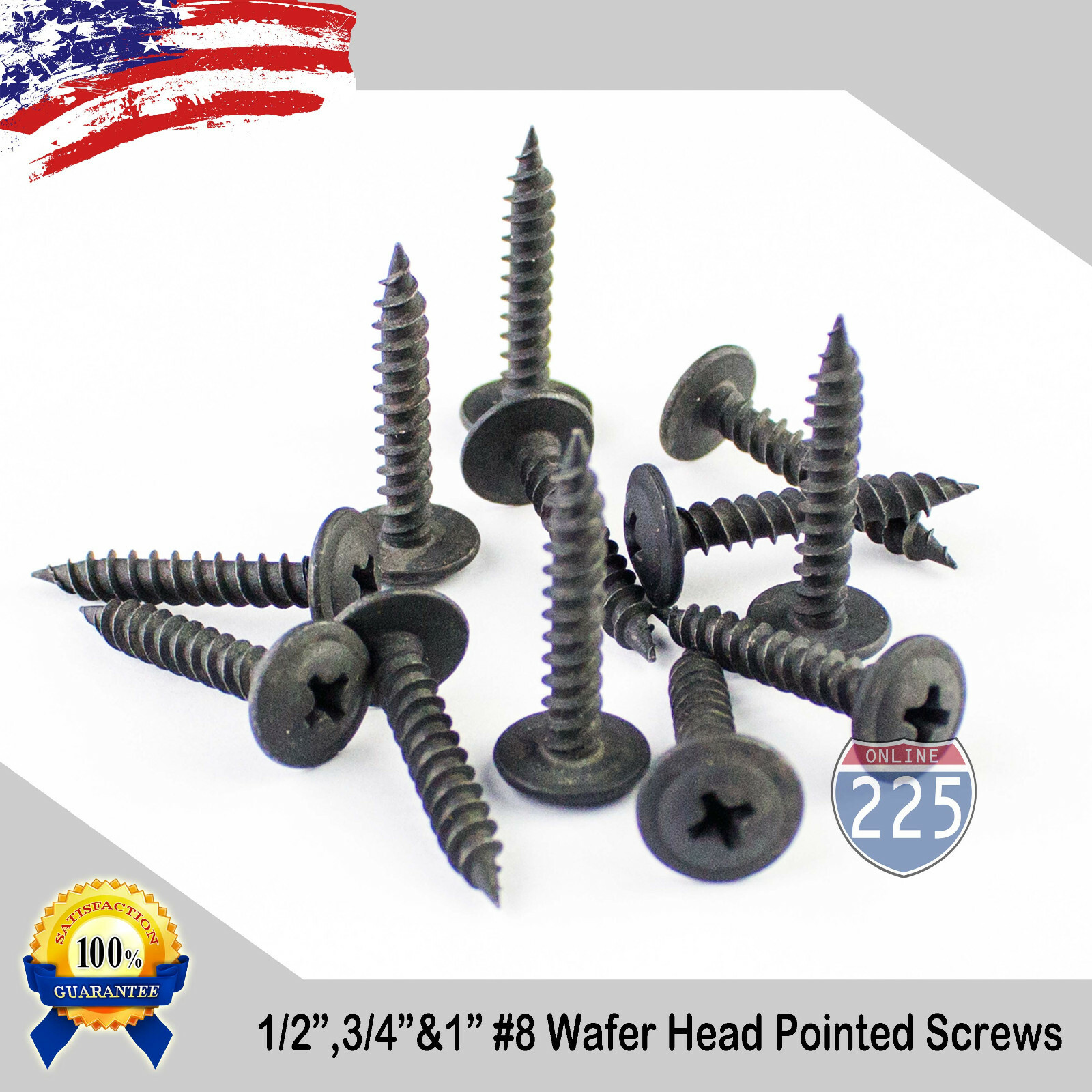 #8 Black Wafer Head Pointed Metal Screws (1/2″ 3/4″ 1″) Phillips Truss Head USA