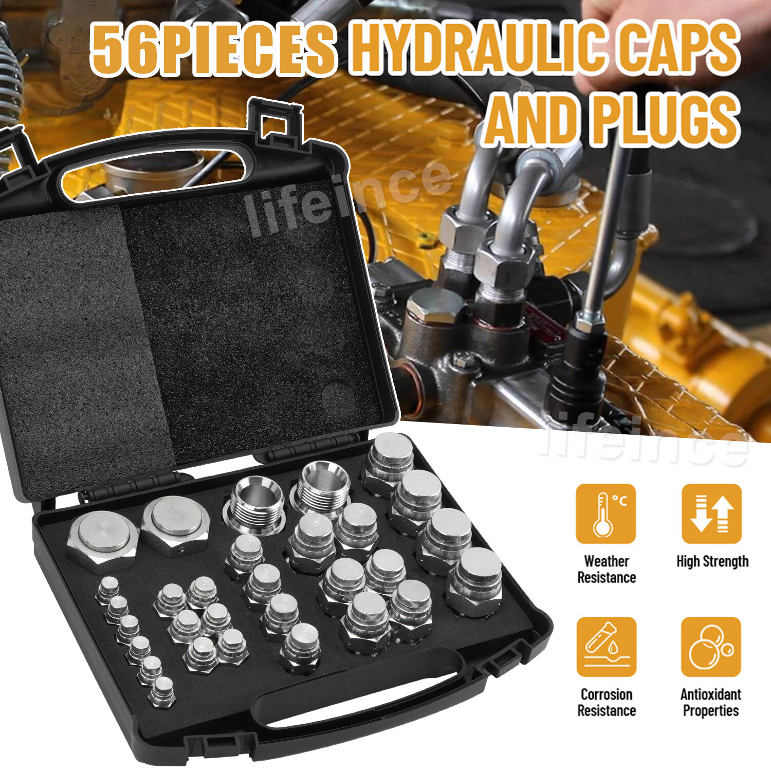 56Pieces BSPP Cap and Plug Kit Hydraulic Cap and Plug Kit W/ Precision Threading