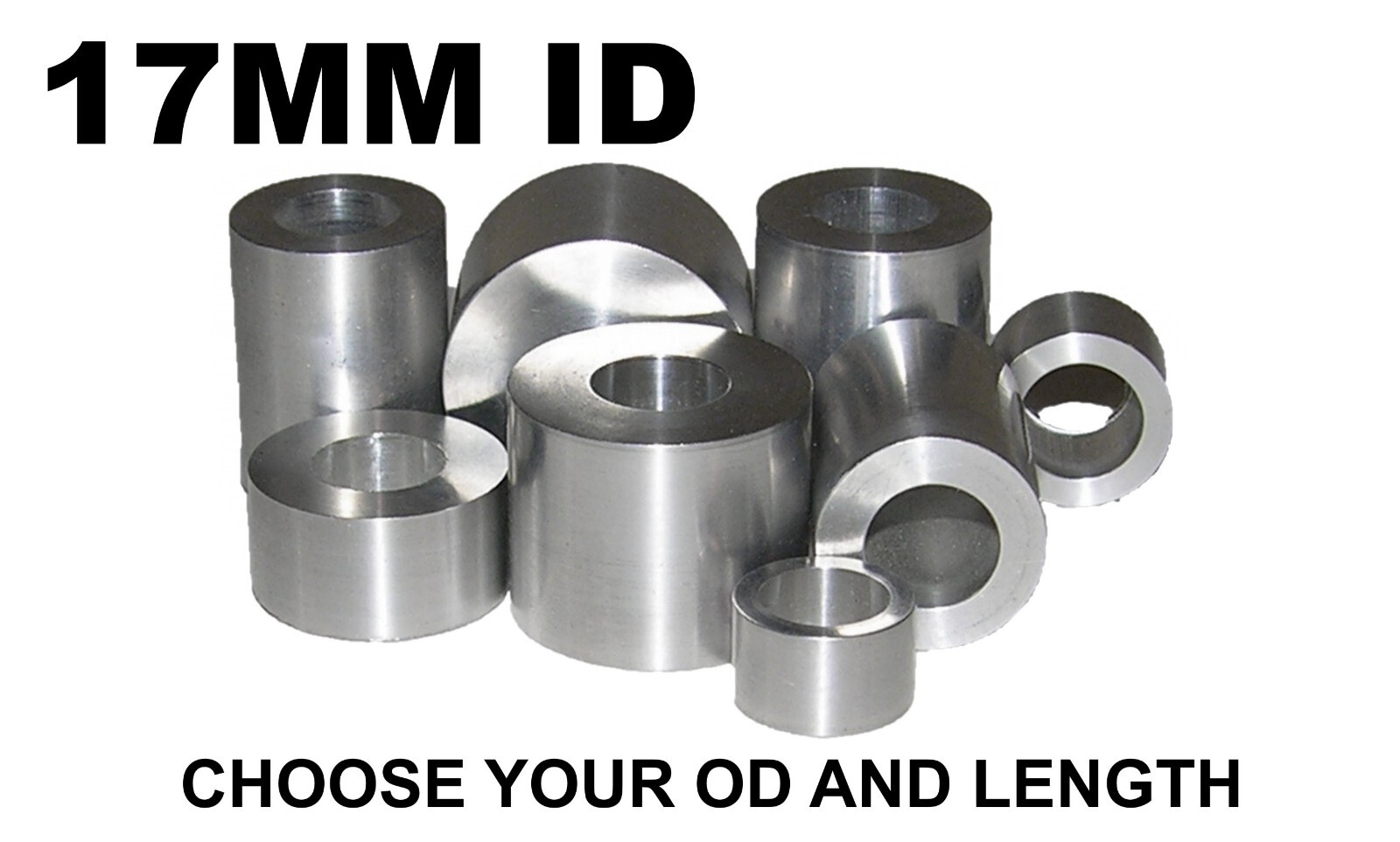 ALUMINUM 17MM ID X 25MM, 24MM, 23MM, 22MM, 21MM OR 20MM OD BUSHING SPACER