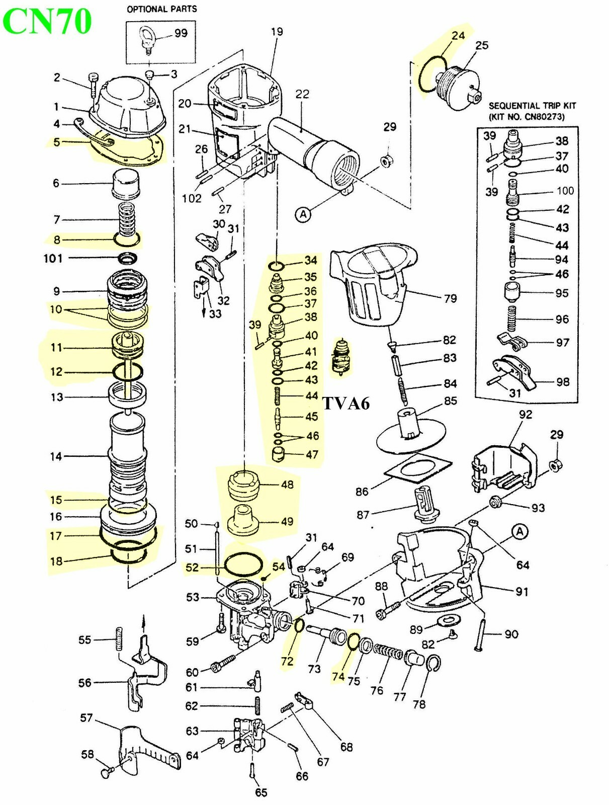 Rebuild Kit for Aftermarket MAX CN70 Nailer parts O-Rings,Piston,Gasket, & more