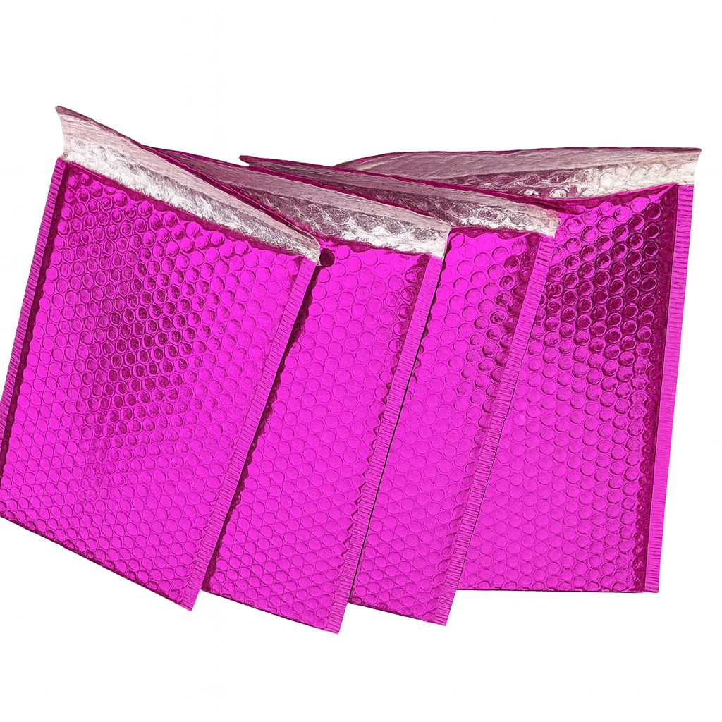 Metallic Pink Bubble Mailers 6.5×10 Padded Poly Envelopes Self Seal Waterproof