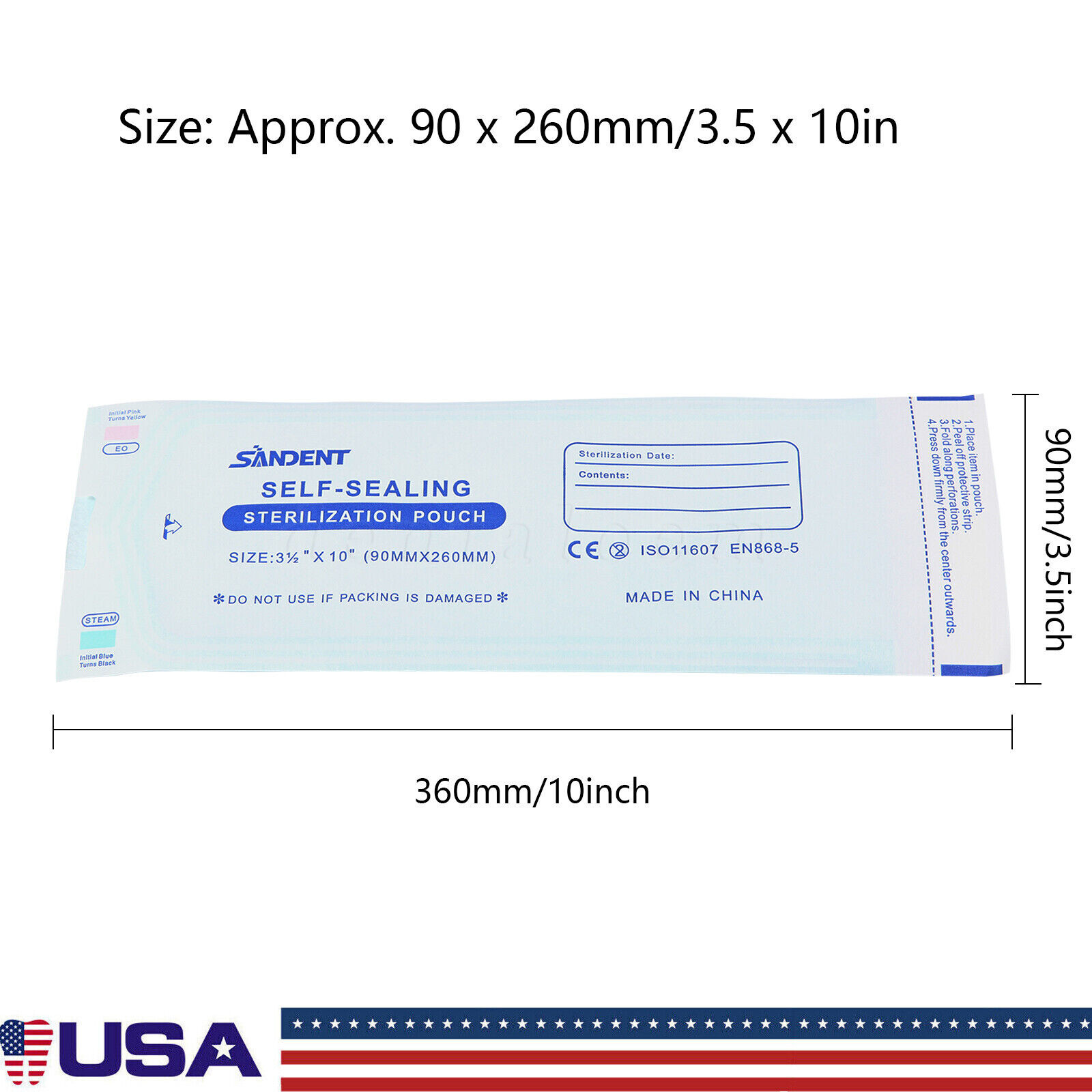 1000 3.5″ x 10″ Dental Sterilization Pouches Sterilizer Autoclave Bags Tool Nail