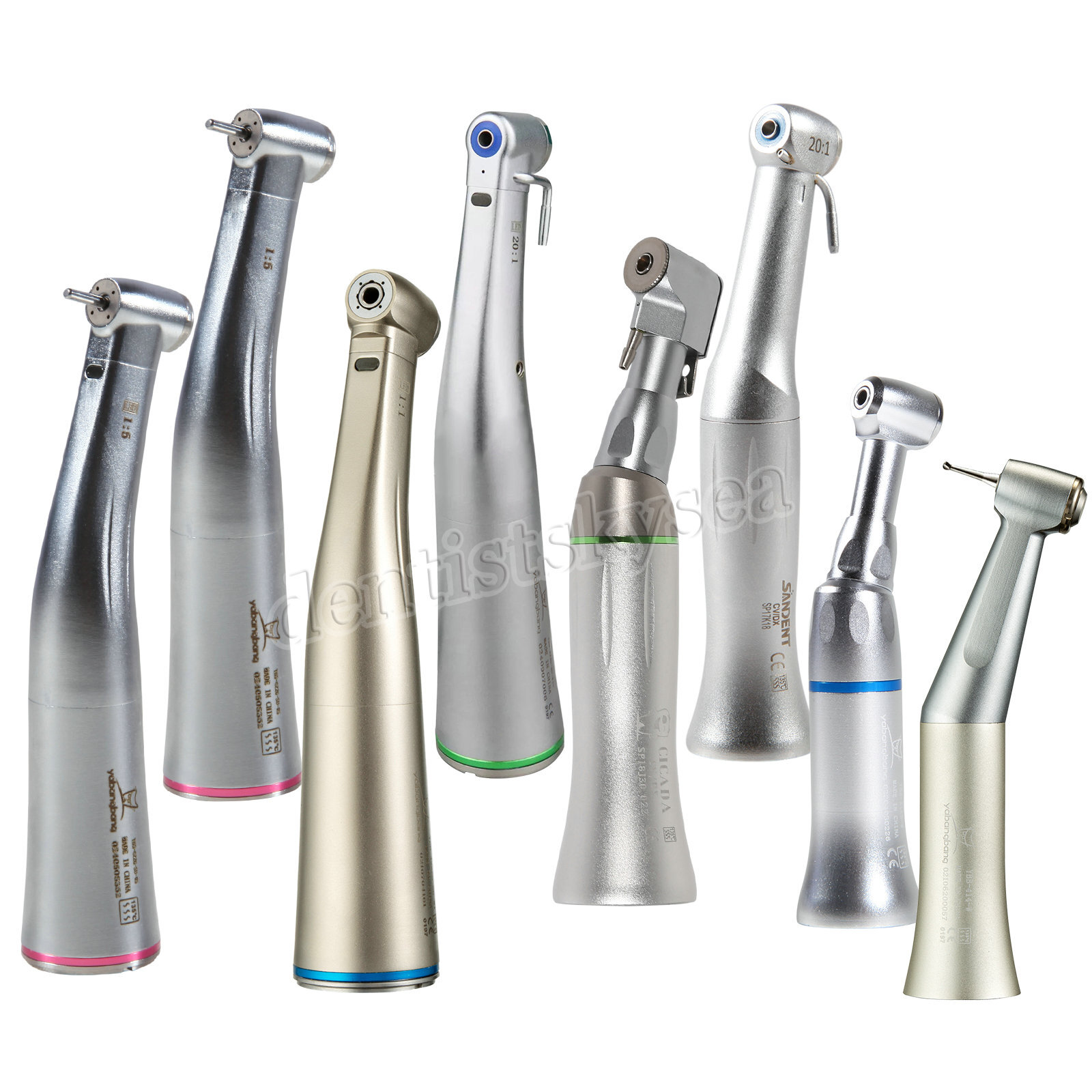 SANDENT 1:1 /1:5 / 20:1 LED Fiber Optic Contra Angle Handpiece Fit E-type Motor