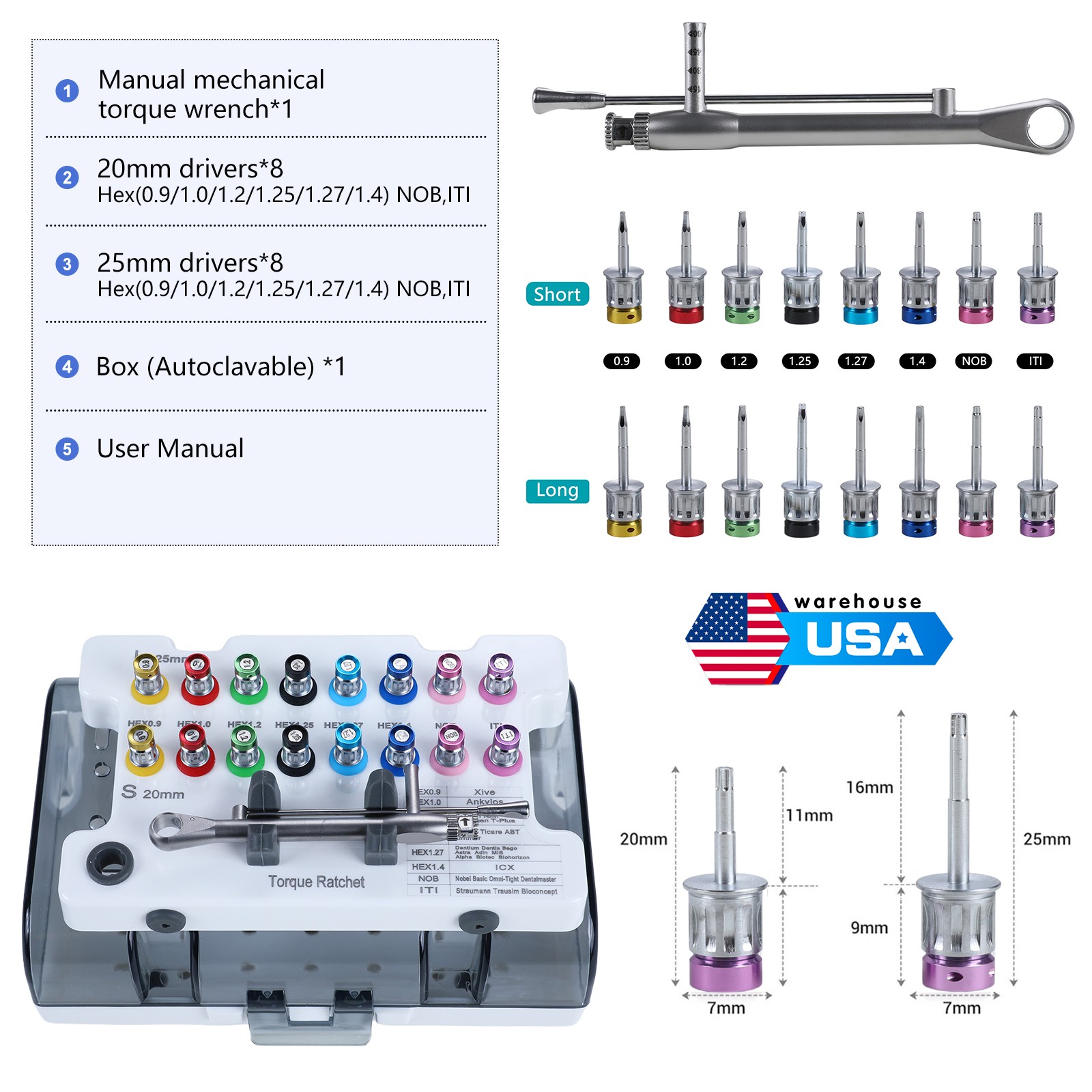 Instrumento kit implante dental controlador de restauración protésica universal