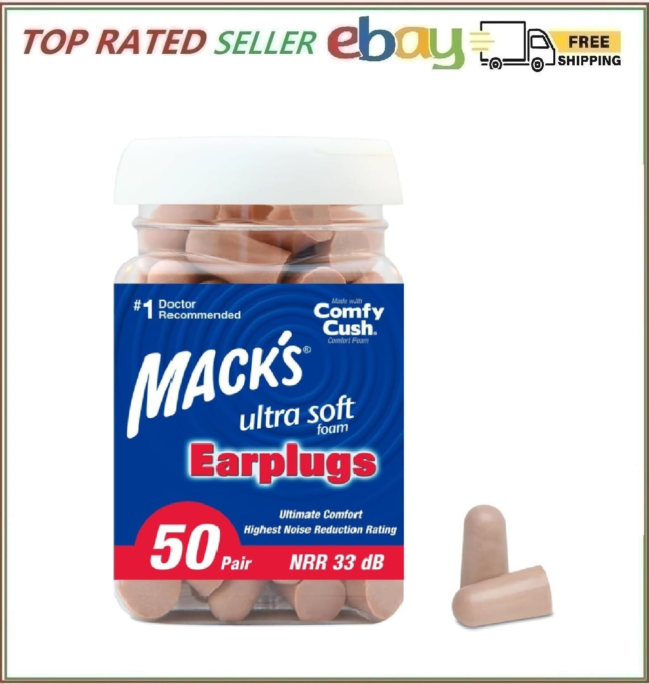 Mack’S Ultra Soft Foam Earplugs, 50 Pair – 33Db Highest NRR, Comfortable Ear Pl