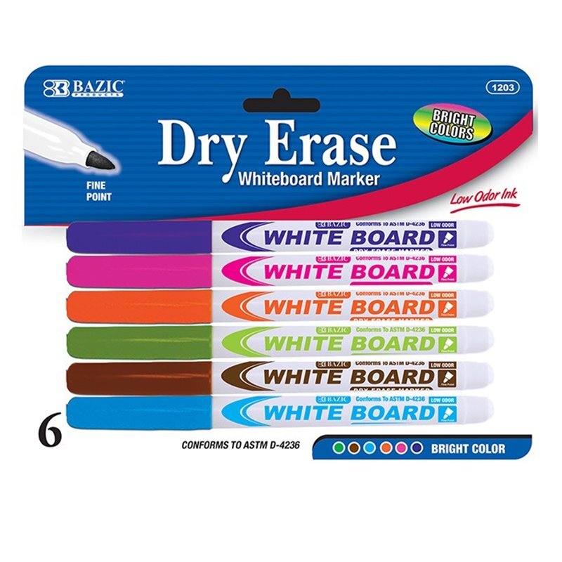 BAZIC Bright Color Fine Tip Dry-Erase Marker (6/Pack)