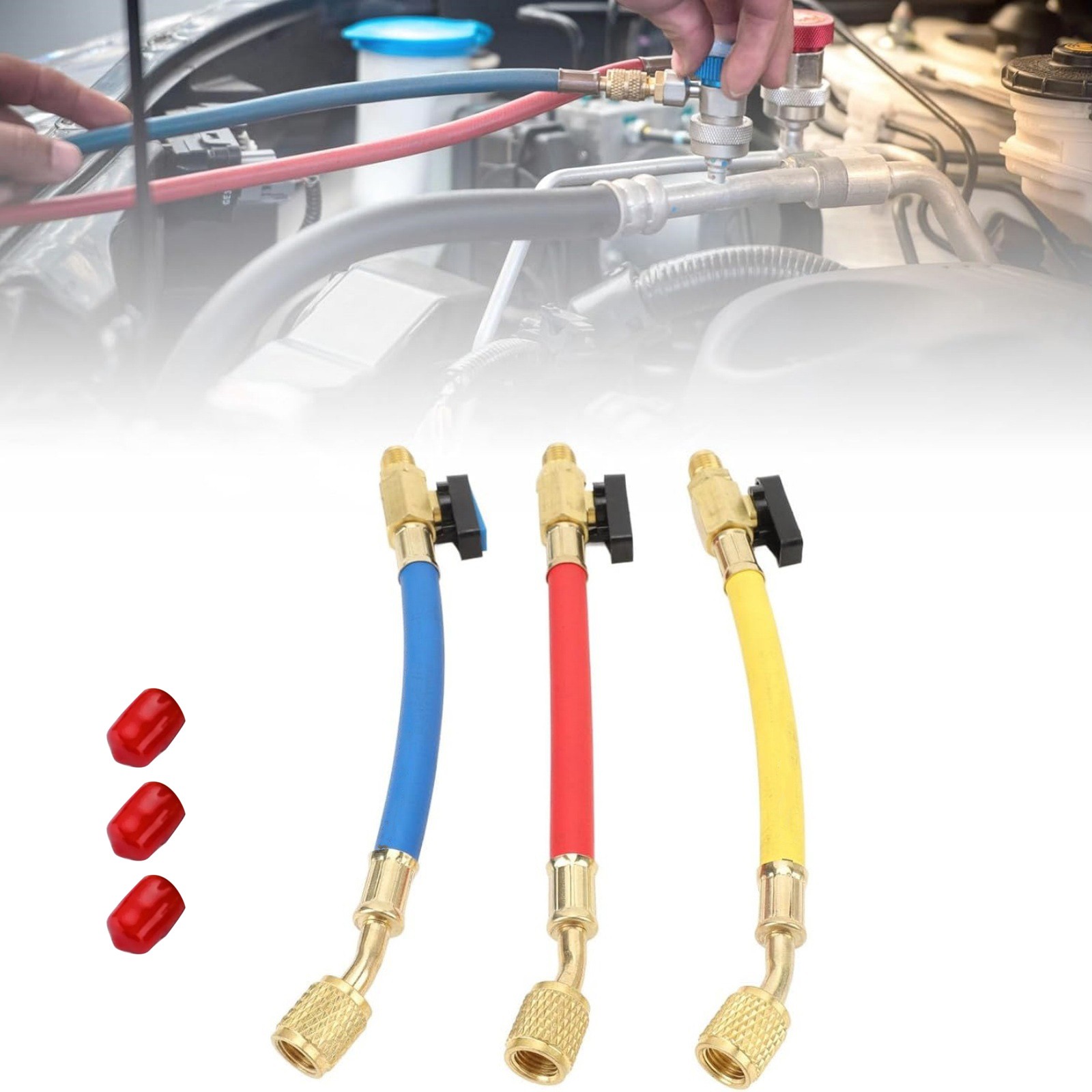 Brass Ball Valves Hose(Red/Yellow/Blue) Fit For R134A R410A Refrigerants