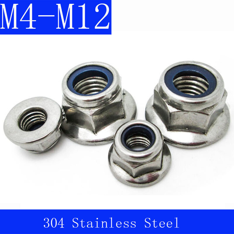 M4-M12 Flanged Nyloc Nuts Flange Nylon Insert Locking Nut A2 304 Stainless Steel