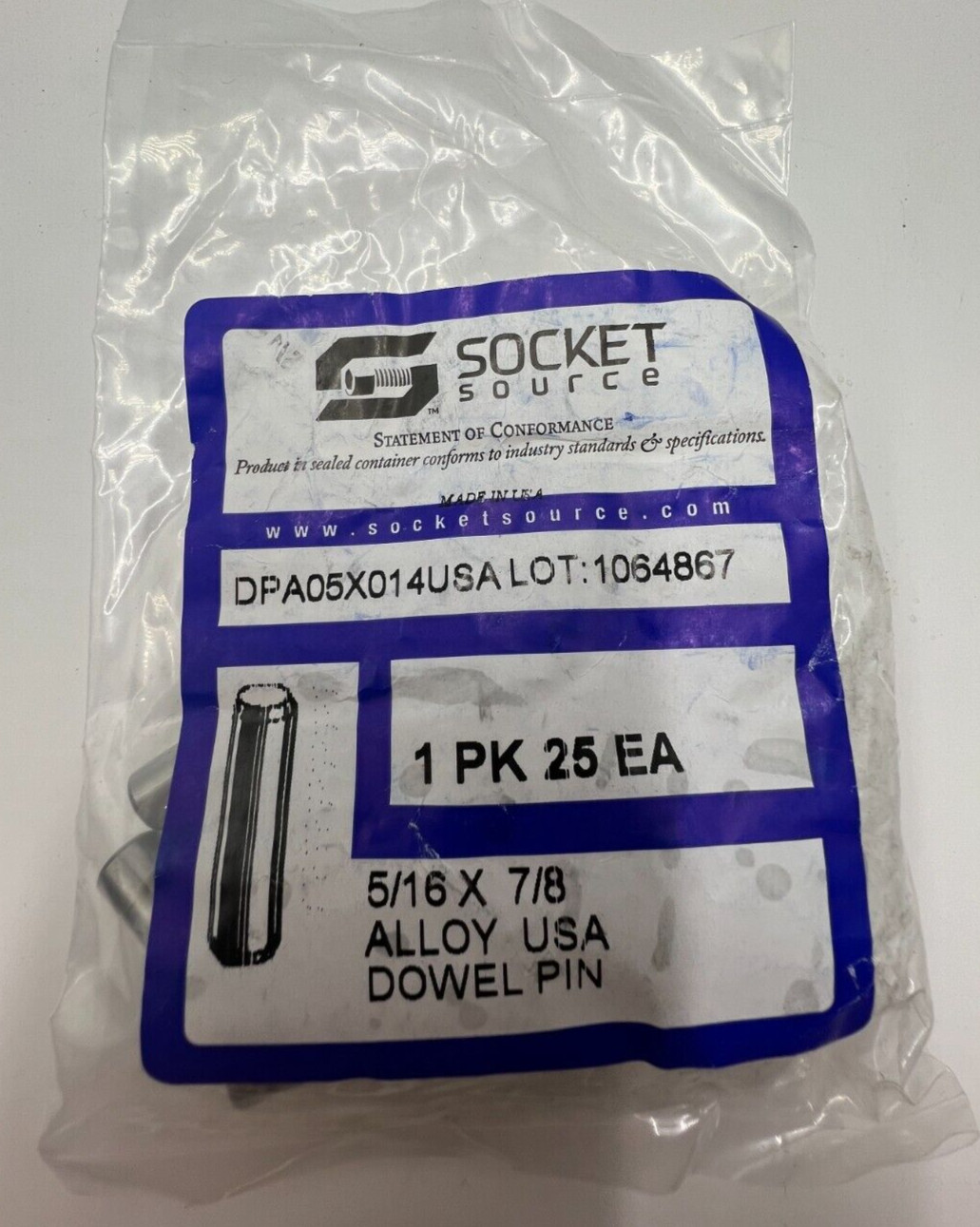 2 PACKS OF 25 Socket Source DPA05X014USA Alloy Dowel Pin 5/16 X 7/8″