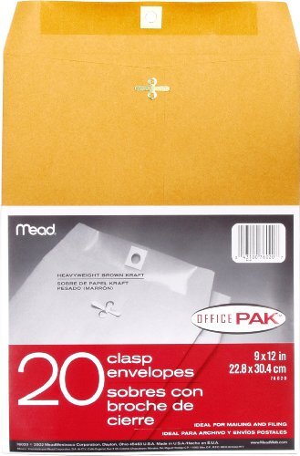 Mead 9” X 12” Clasp Heavy Weight Legal Size Office Envelopes 20 Pack 76020