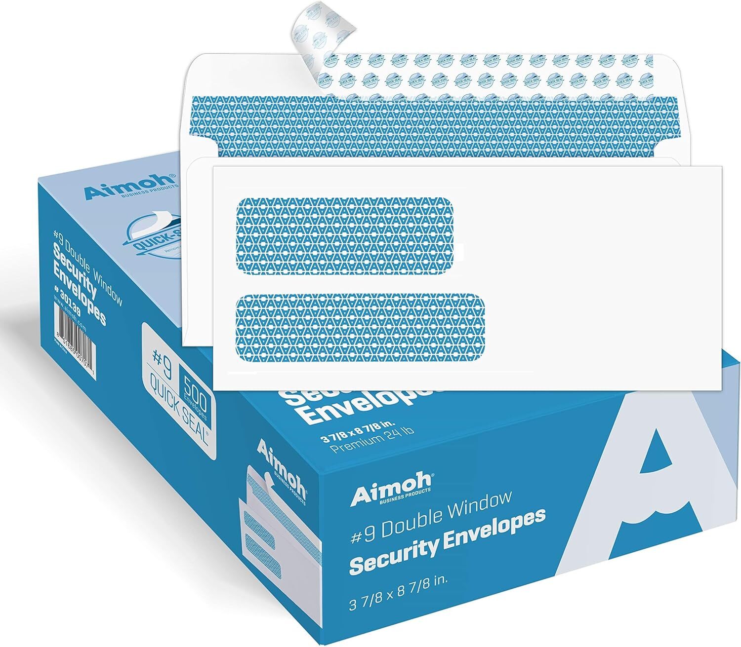 Aimoh 500 Count 9 Inch Double Window Quick Seal Security Envelopes