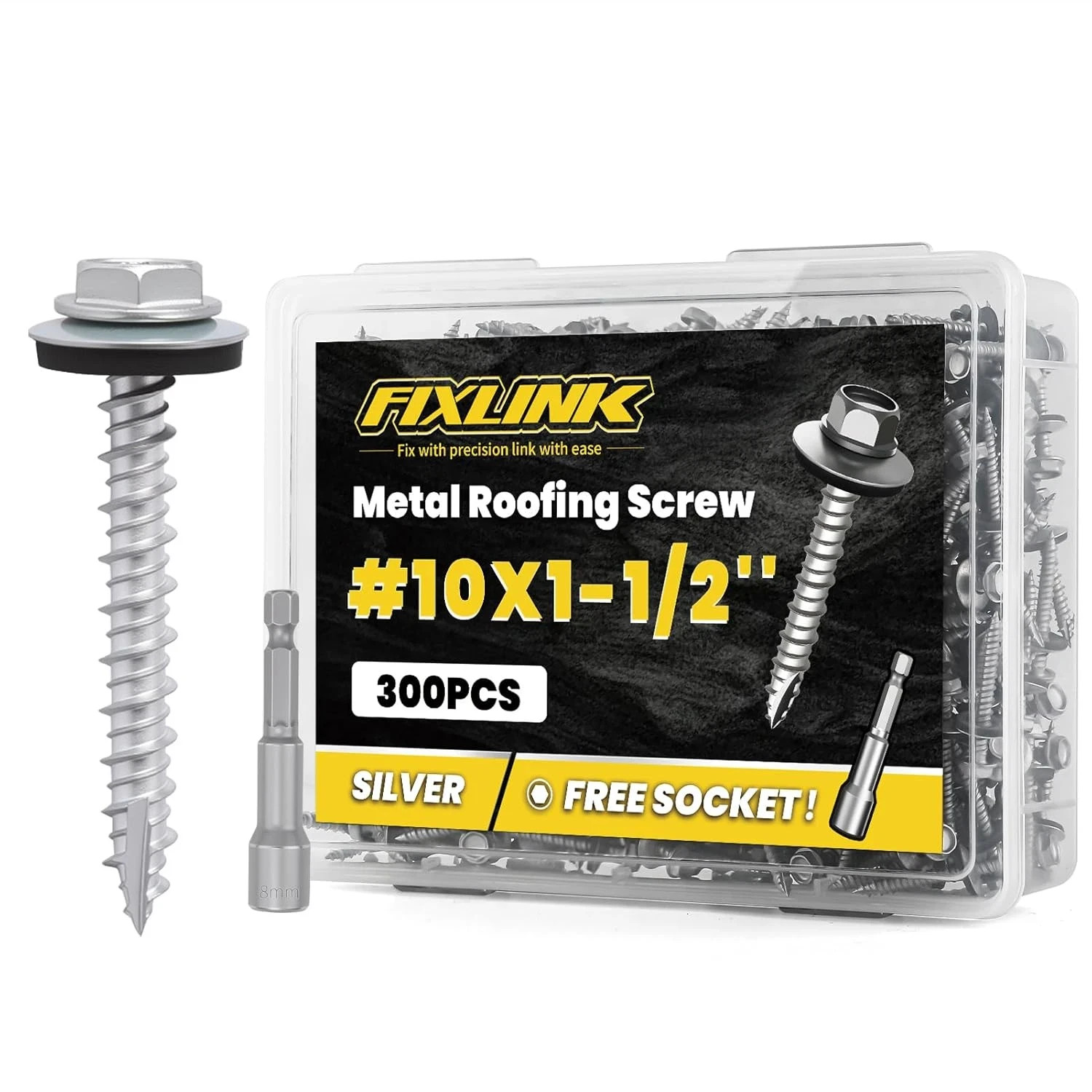 Metal Roofing Screws #10 X 1-1/2″, 300 PCS, RUSPERT Hex Head Rubber Washer Shee