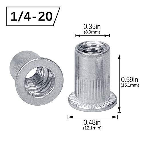 100 Pcs 1/4-20 Aluminum Flange Rivet Nuts Threaded Insert Nut
