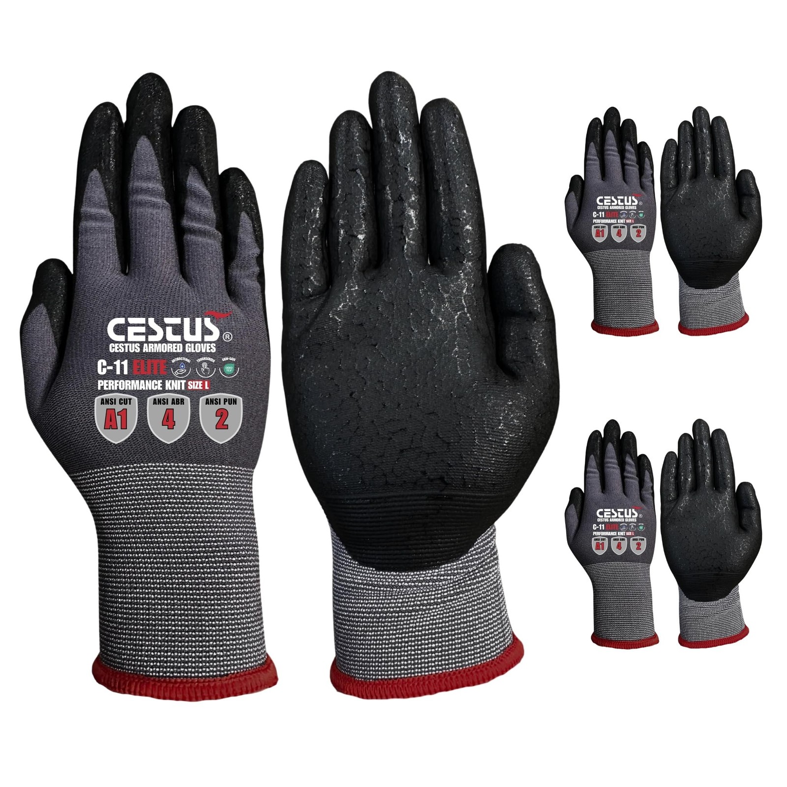 C11e, 3 Pairs Foam Nitrile Coated Work Gloves with Grip, Touchscreen, ANSI A1…