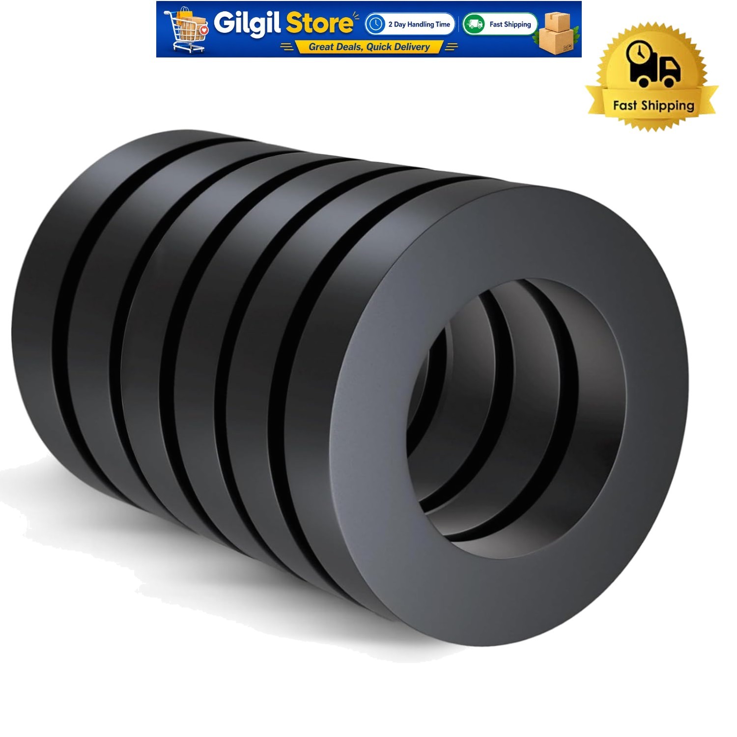 6 Heavy Duty Ferrite Ring Magnets – 2.35 Inch, Ideal for DIY & Home Organization