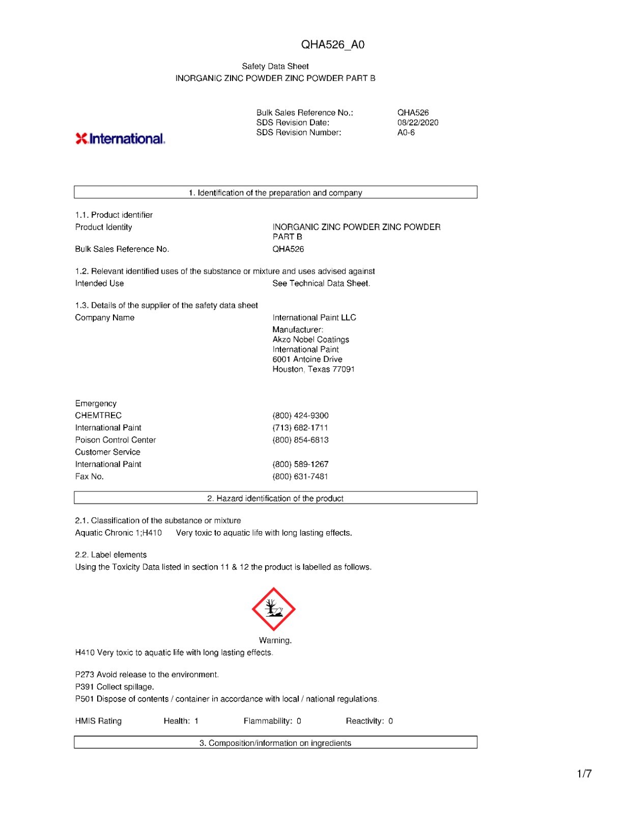 AkzoNobel Inorganic Zinc Powder Part B QHA526 1GL