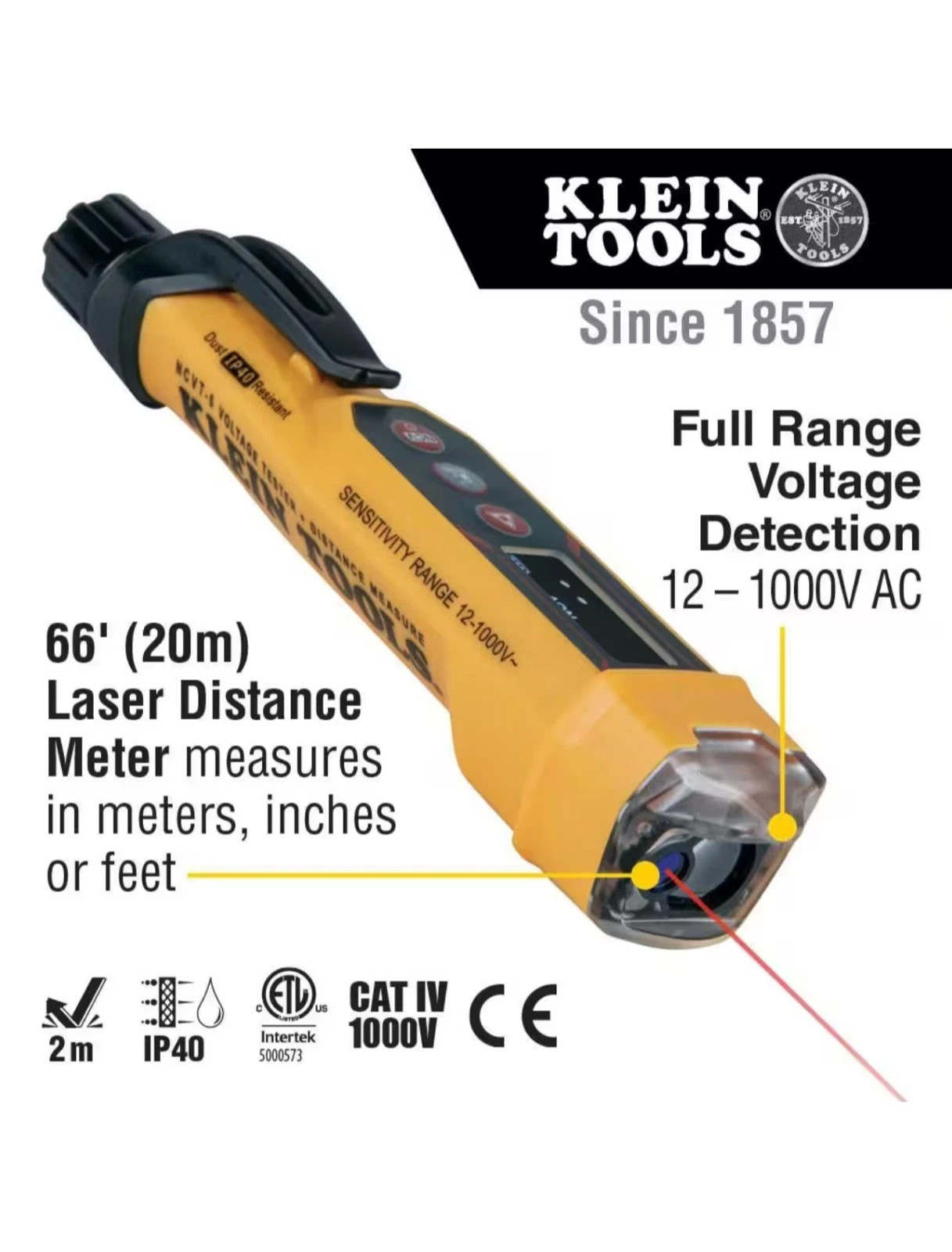 Klein Tools NCVT-6 Non-Contact Voltage Tester Pen with Laser Distance Meter NEW