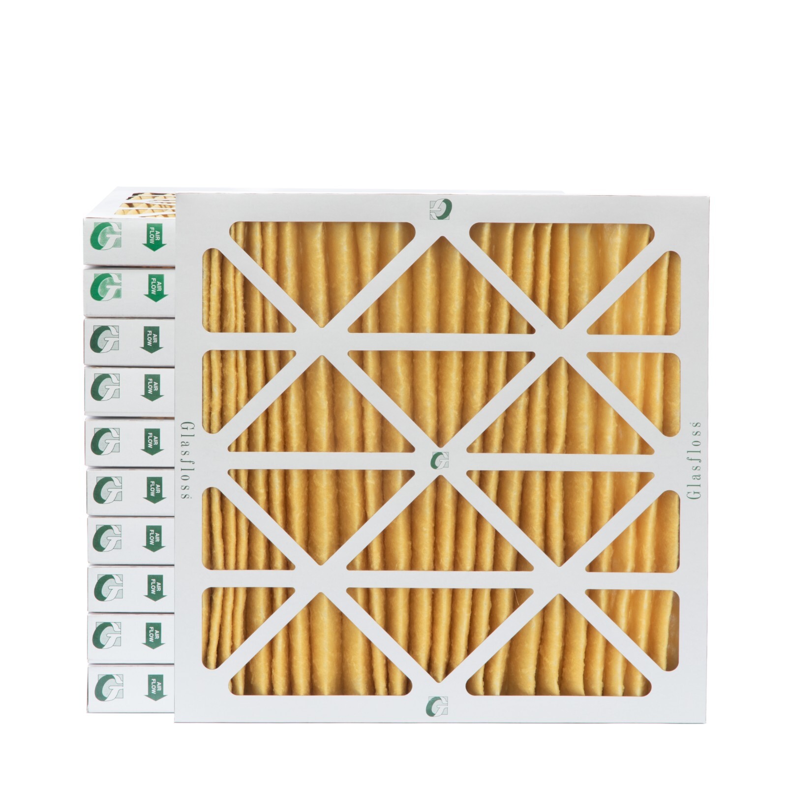 20x20x2 MERV 11 Pleated Air Filters by Glasfloss. Case of 12. Made in USA.