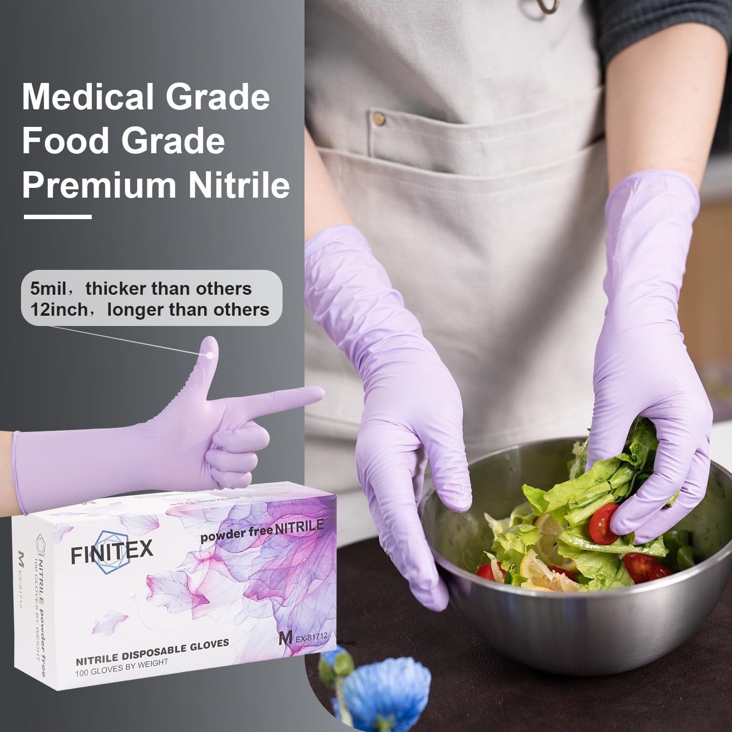 Nitrile Disposable Latex-Free Gloves Purple – 5mil 100PCS/Box Powder-Free 12i…