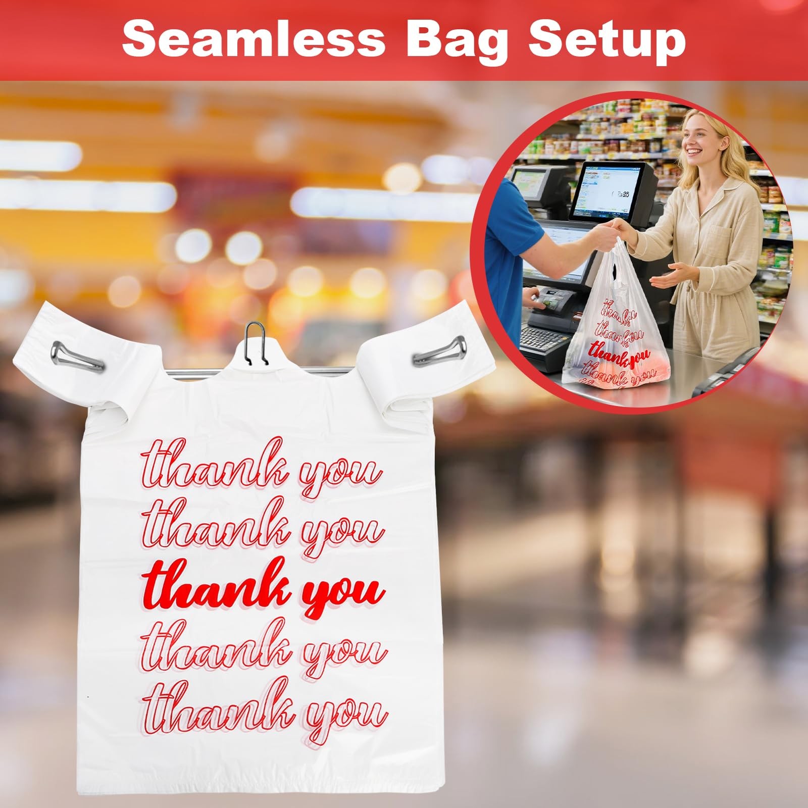 Lawei 500 Count Thank You Bags Reusable Grocery Bag – 13 x 7 x 21 Plastic T-Shir