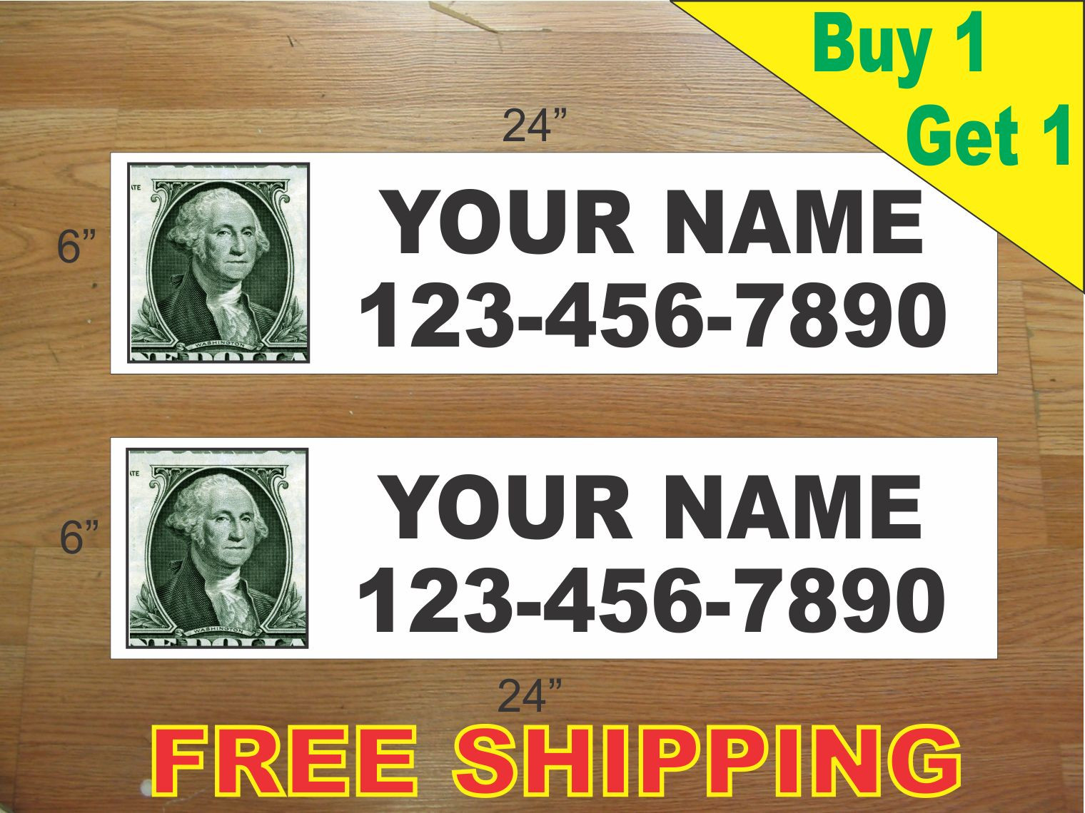CUSTOM PHOTO Black Text 6″x24″ REAL ESTATE RIDER SIGNS Buy 1 Get 1 FREE 2 Sided