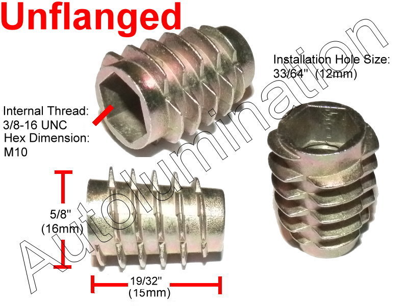 E-Z LOK 3/8-16 15 25 mm Die Cast Zinc Hex Threaded Insert Wood Flanged Unflanged
