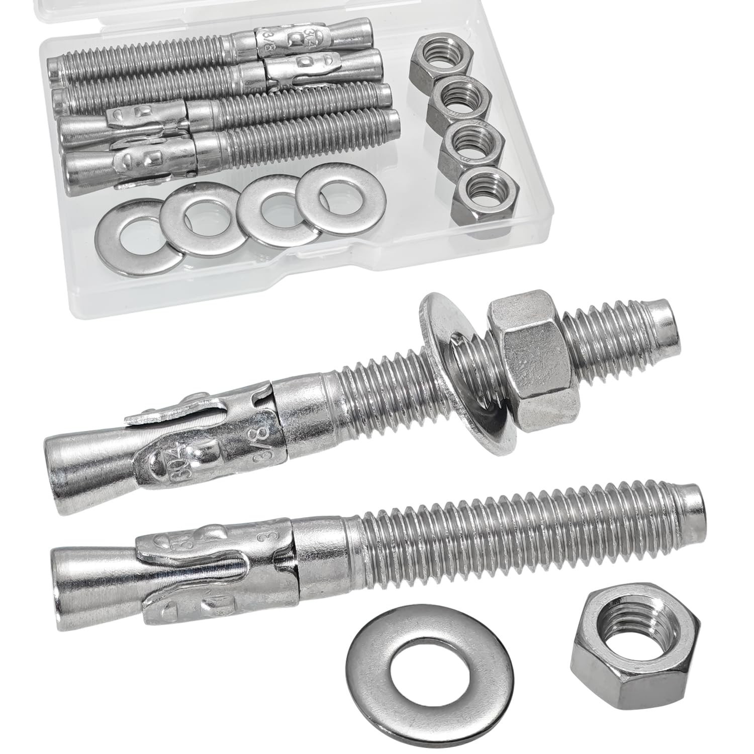 3/8″x 3″ Concrete Anchor Bolts,5PCS 304 Stainless Steel Wedge Anchors Heavy-Duty