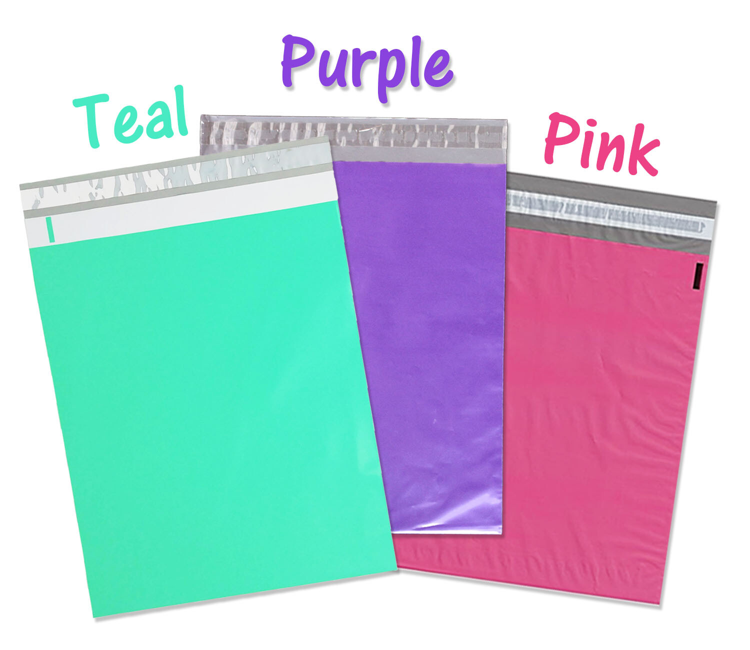 12×15.5 Poly Mailers Pink, Purple, Teal 12×15 Envelopes, Plastic Shipping Bags