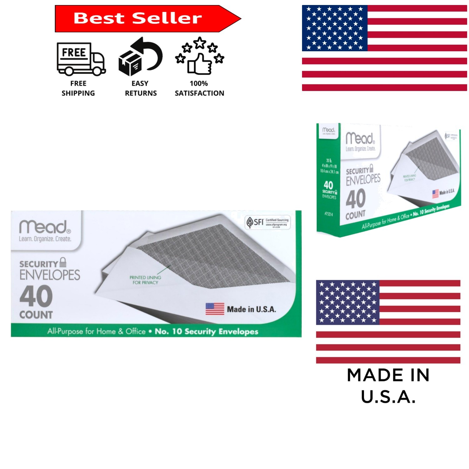 White Envelopes, 4-1/8″ x 9-1/2″, Gummed Closure for Security – 40 Pack