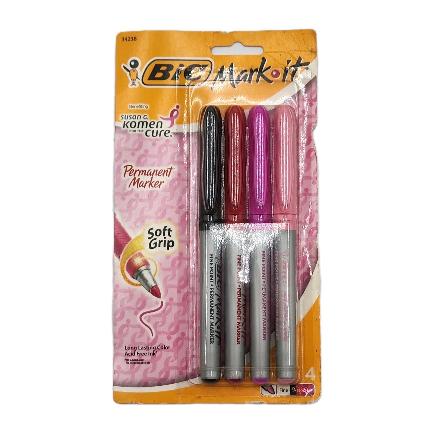 Bic Mark It Permanent Markers Fine Point Assorted Colors Pack Of 4 34238 New