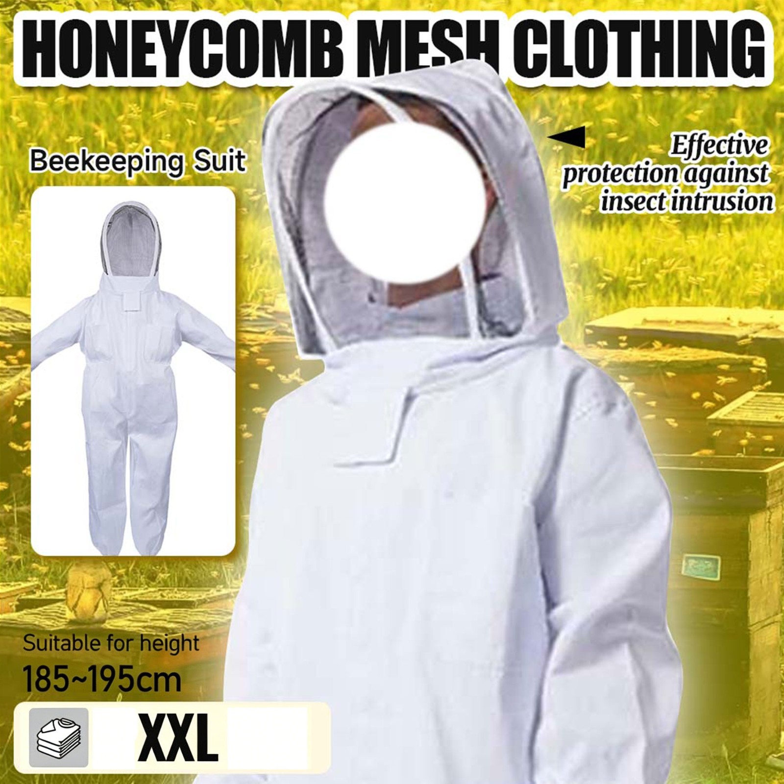 XXL-Unisex Professional Cotton Full Body Beekeeping Bee Keeping Suit W/Veil-Hood