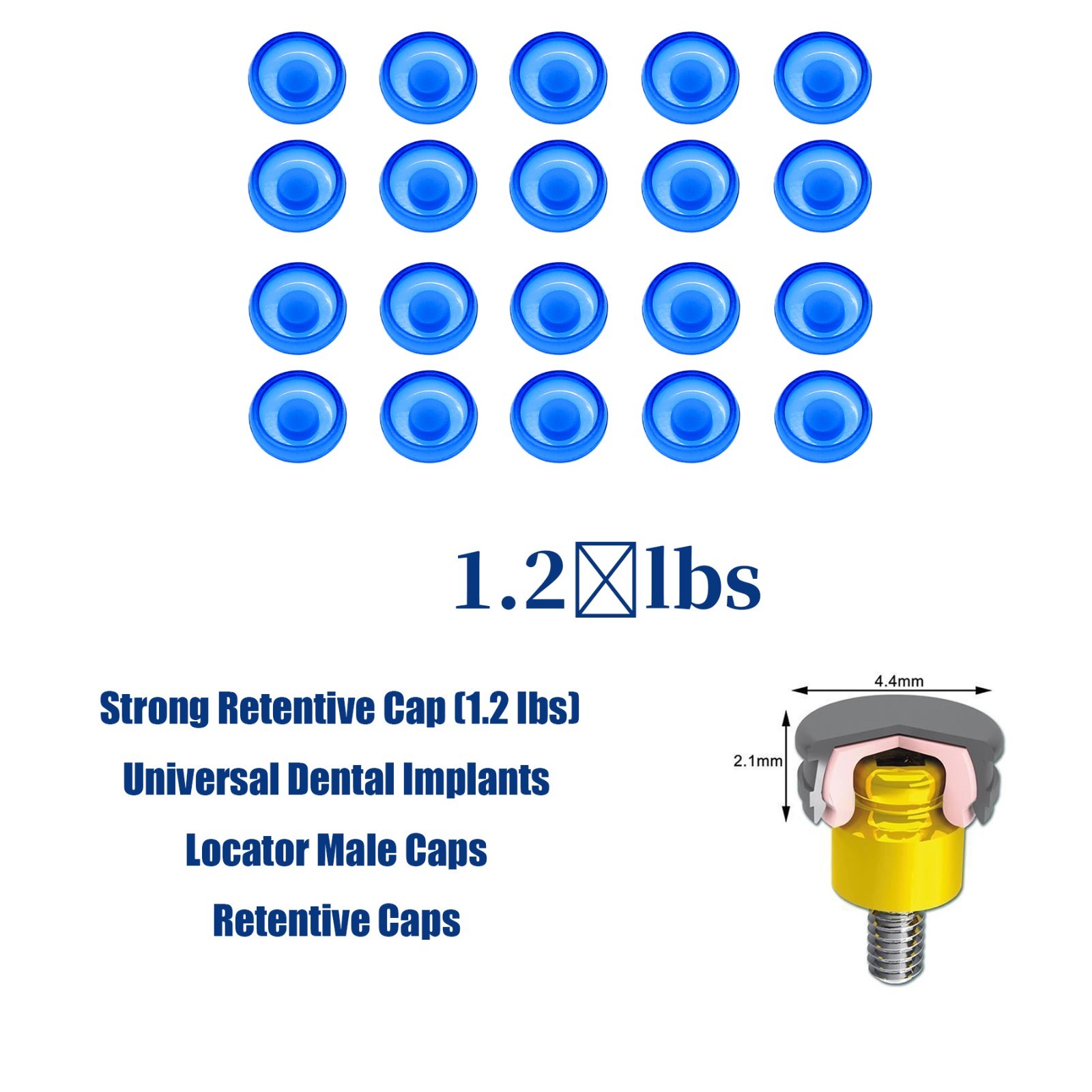 20pcs For Dental Overdenture Abutment Implant Retention Locator Male Cap Inserts