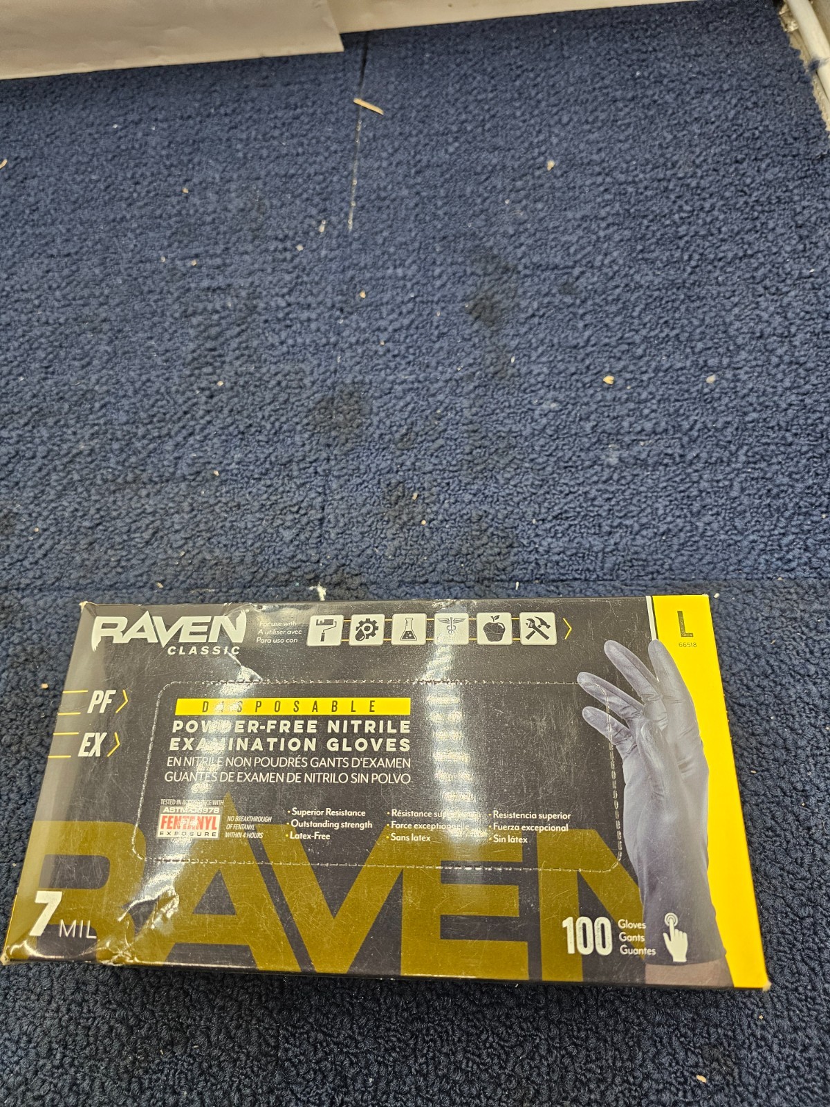 (QTY 100) SAS Raven 66518 Black Nitrile Gloves Powder Free 7mil Version Large
