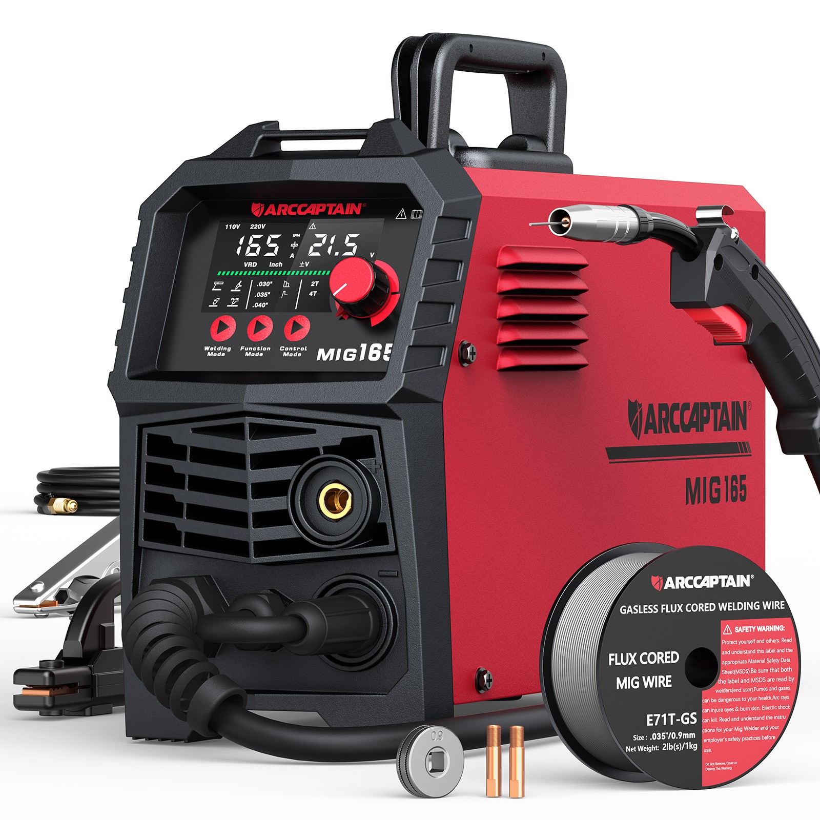 ARCCAPTAIN 165A MIG Welder 4 in 1 Large LED Display 110V/220V & Welding Helmet🔥