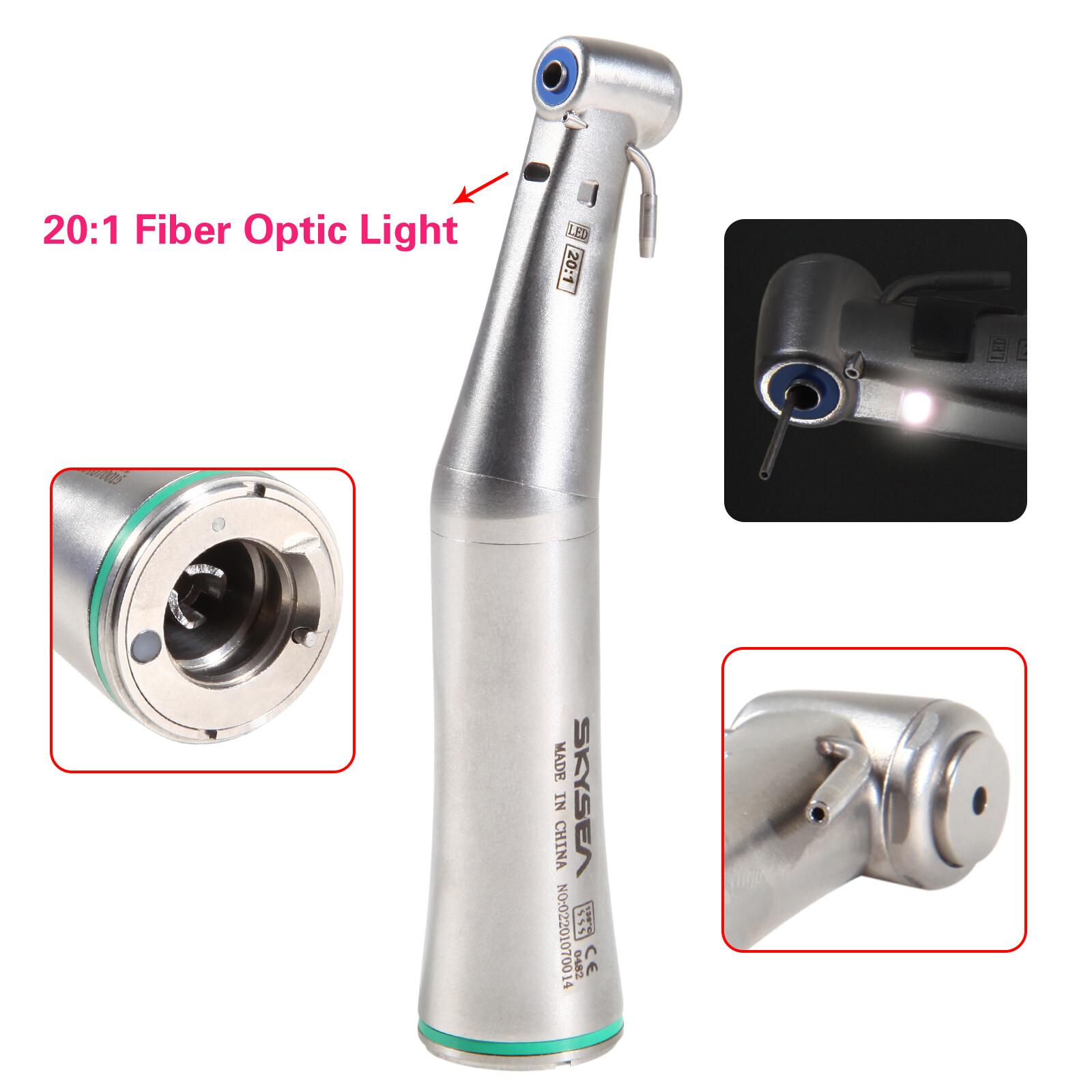 20:1 Detachable Dental Reduction Implant Contra angle handpiece LED Fiber Optic