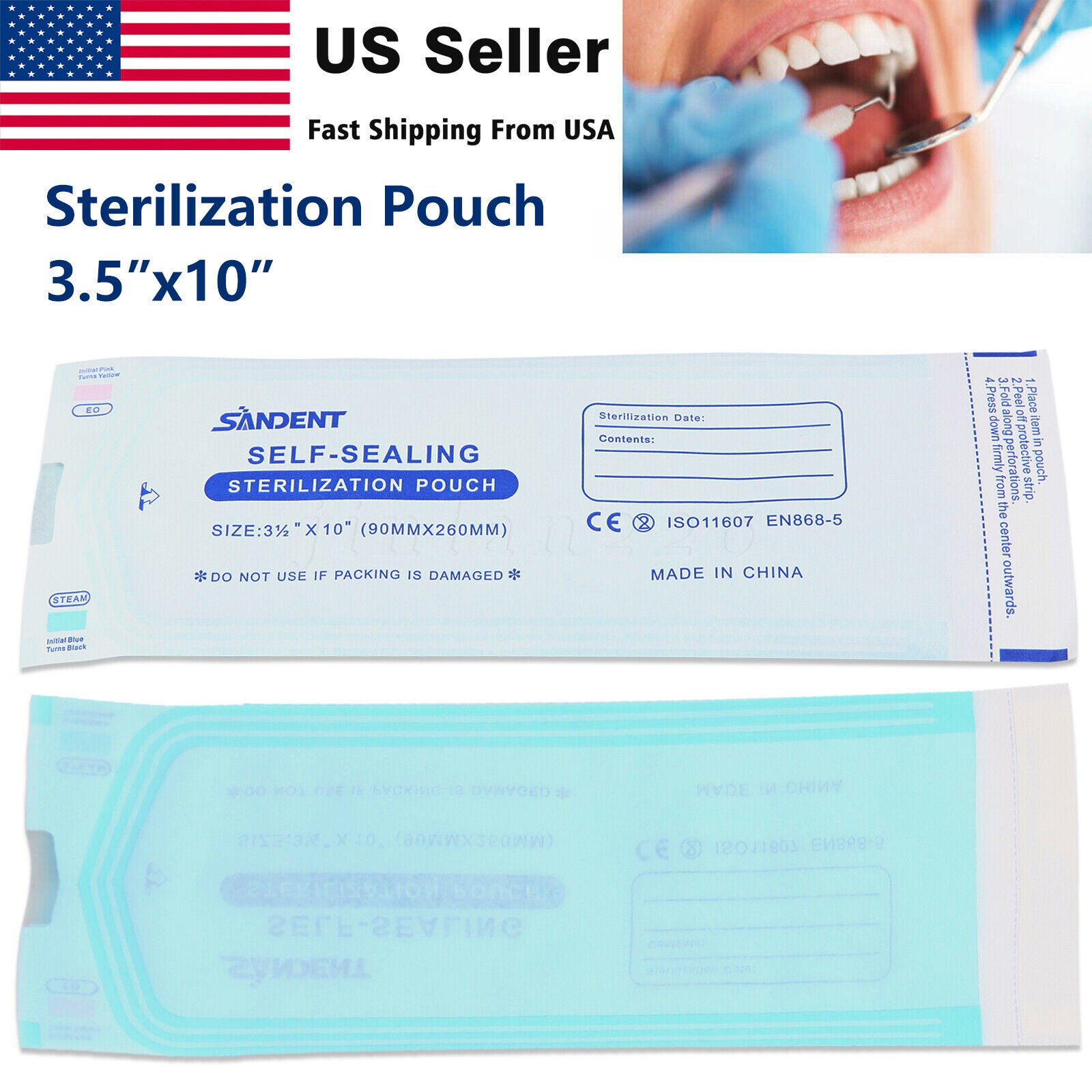 3.5″*10″ Dental Self Sealing Sterilization Pouches Sterilizer Bag w/Indicator