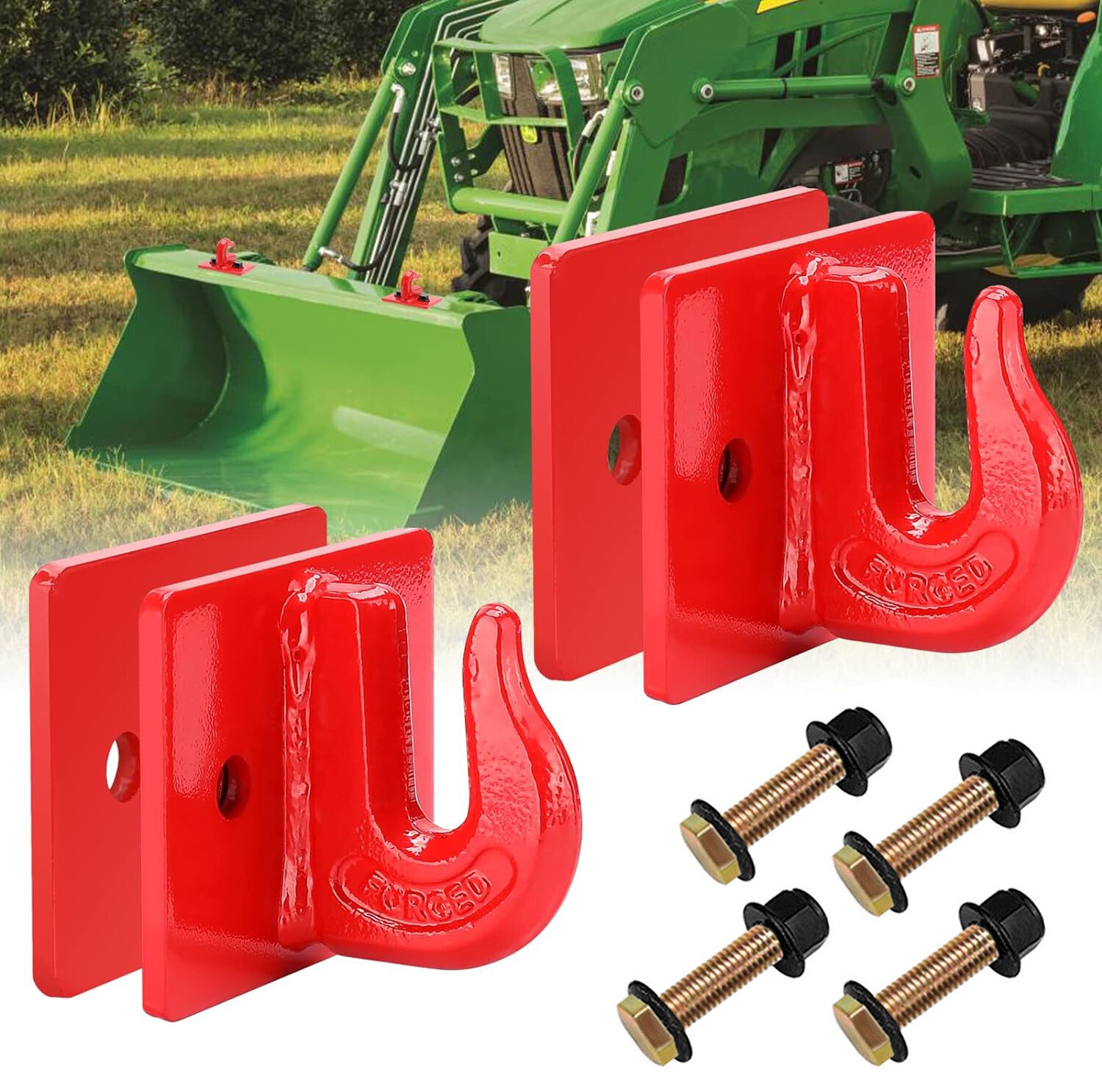 2 Pack Tractor Bucket 3/8” Bolt On Grab Hooks Red for RV UTV Truck Tow Hook